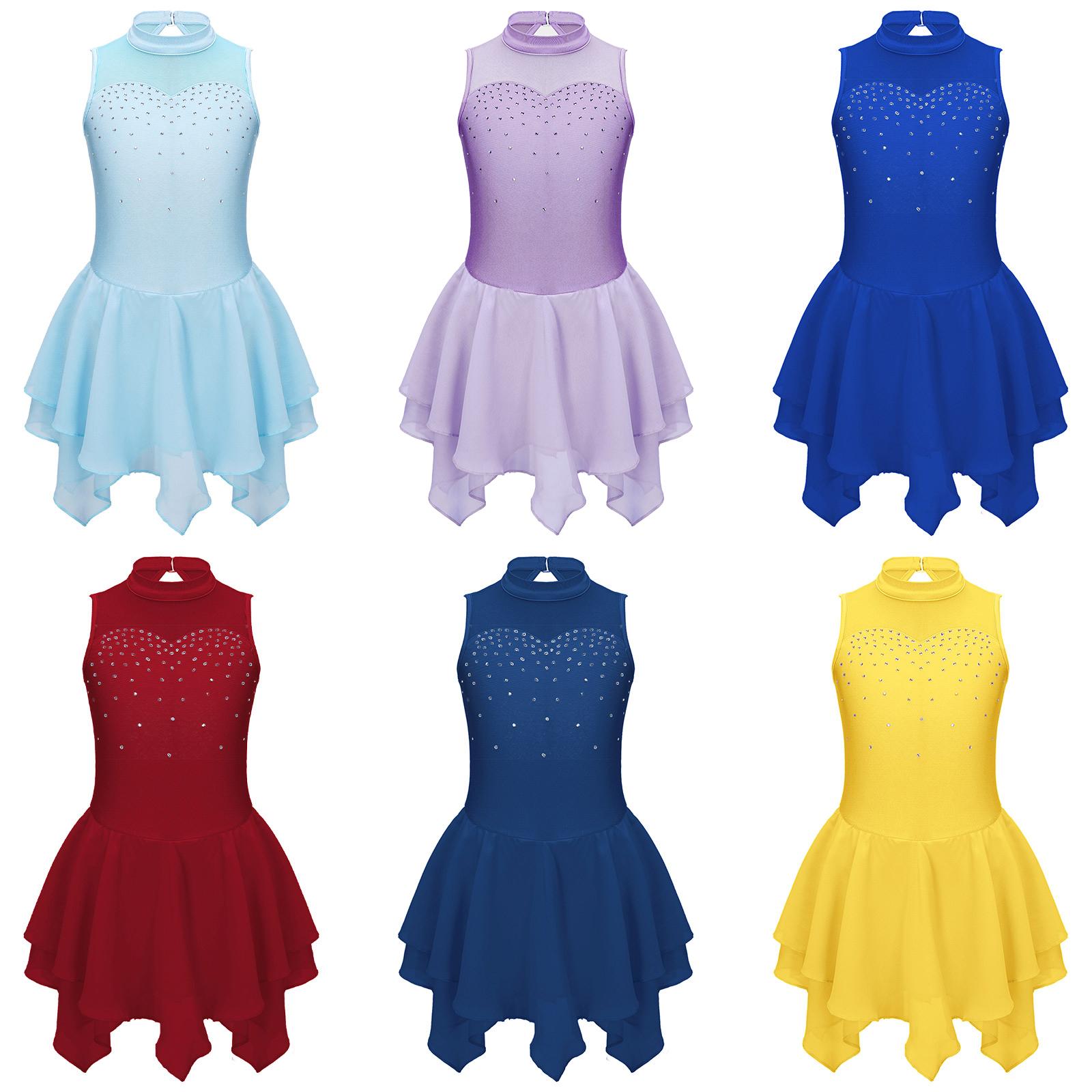 YOOJIA Kunstschaatsjurk voor kinderen Schaatsen Competitiekleding Meisjes Balletdansjurken 11-12 Years marineblauwe kleur