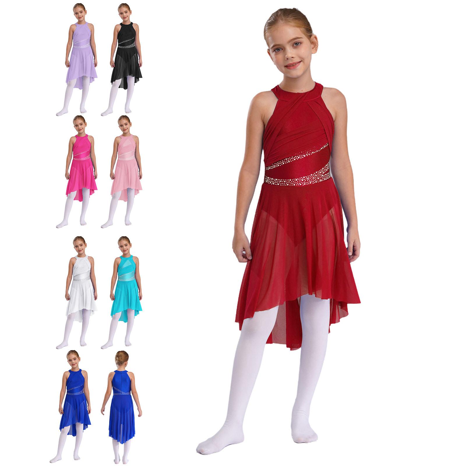 IEFiEL Kinderen meisjes mouwloos glanzend strass lyrisch ballet turnpakje jurk hedendaagse moderne latin dans kostuum 7-8 Years koningsblauwe kleur