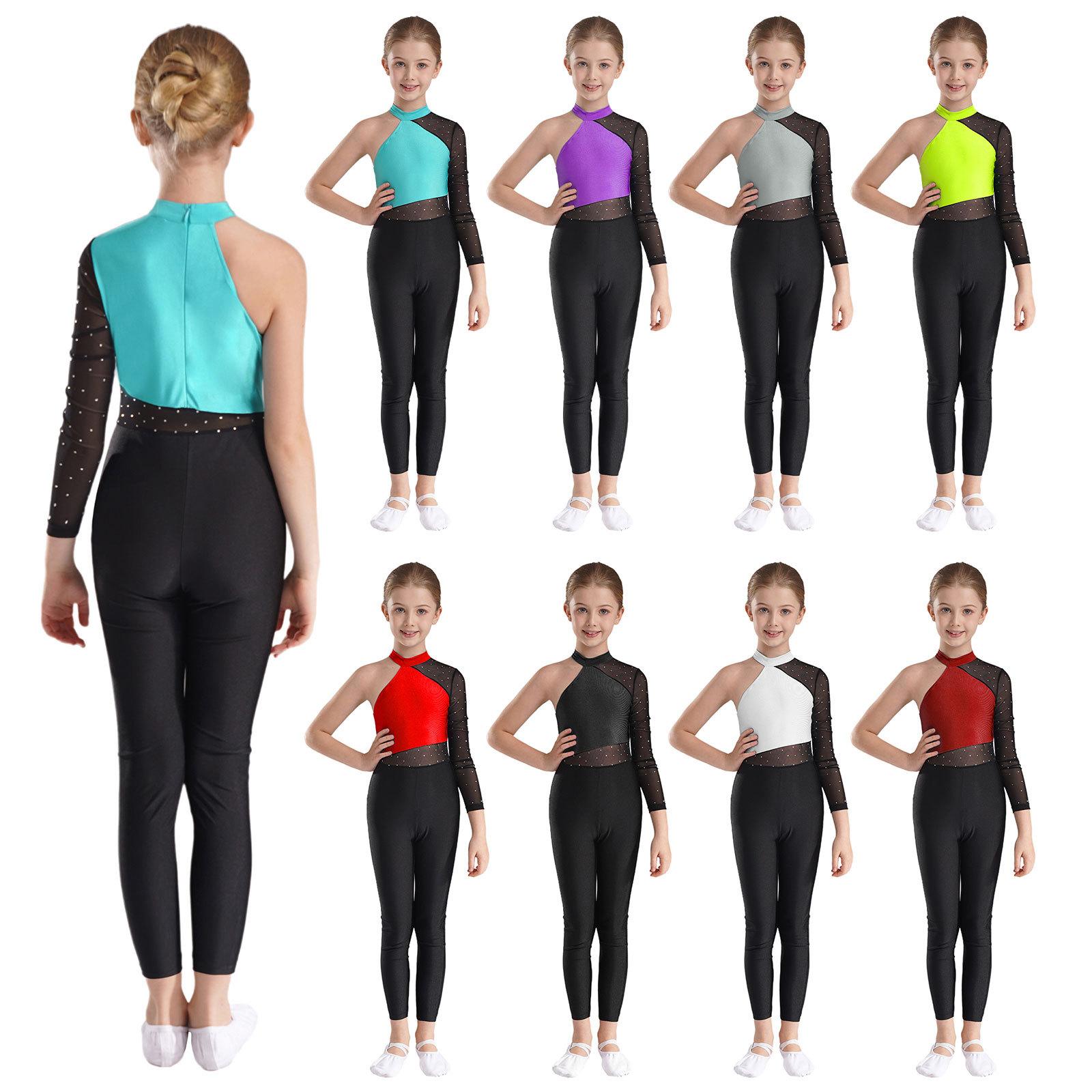 Yunduantong-electronic Meisjes Een Mesh Mouw Volledige Lichaamsbedekking Jumpsuits Gymnastiek Ballet Moderne Dans Uniform Unitard IJs Schaatsen Competitie Kostuum 5-6 Years wintertaling