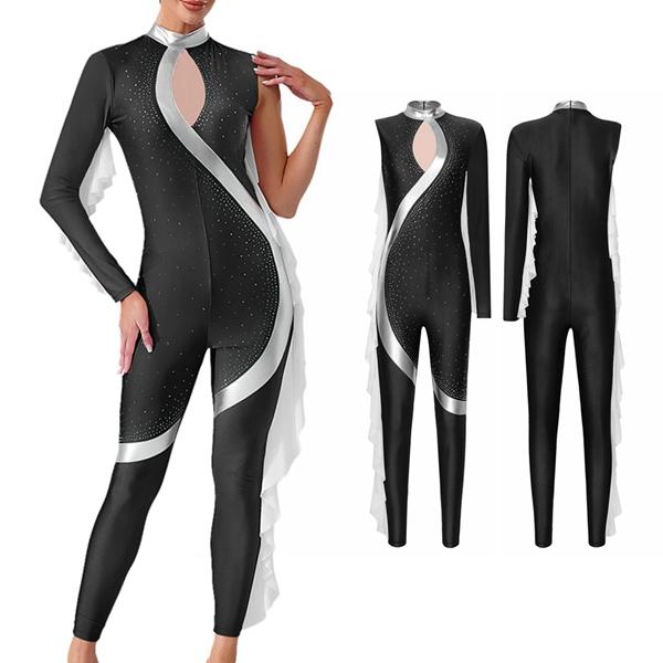 Yunduantong-electronic Women Girls Ruffles Ballet Dance Rhythmic Gymnastics Leotards Unitard Acrobatics Figure Ice Skating Performance Costume Jumpsuit M zwart