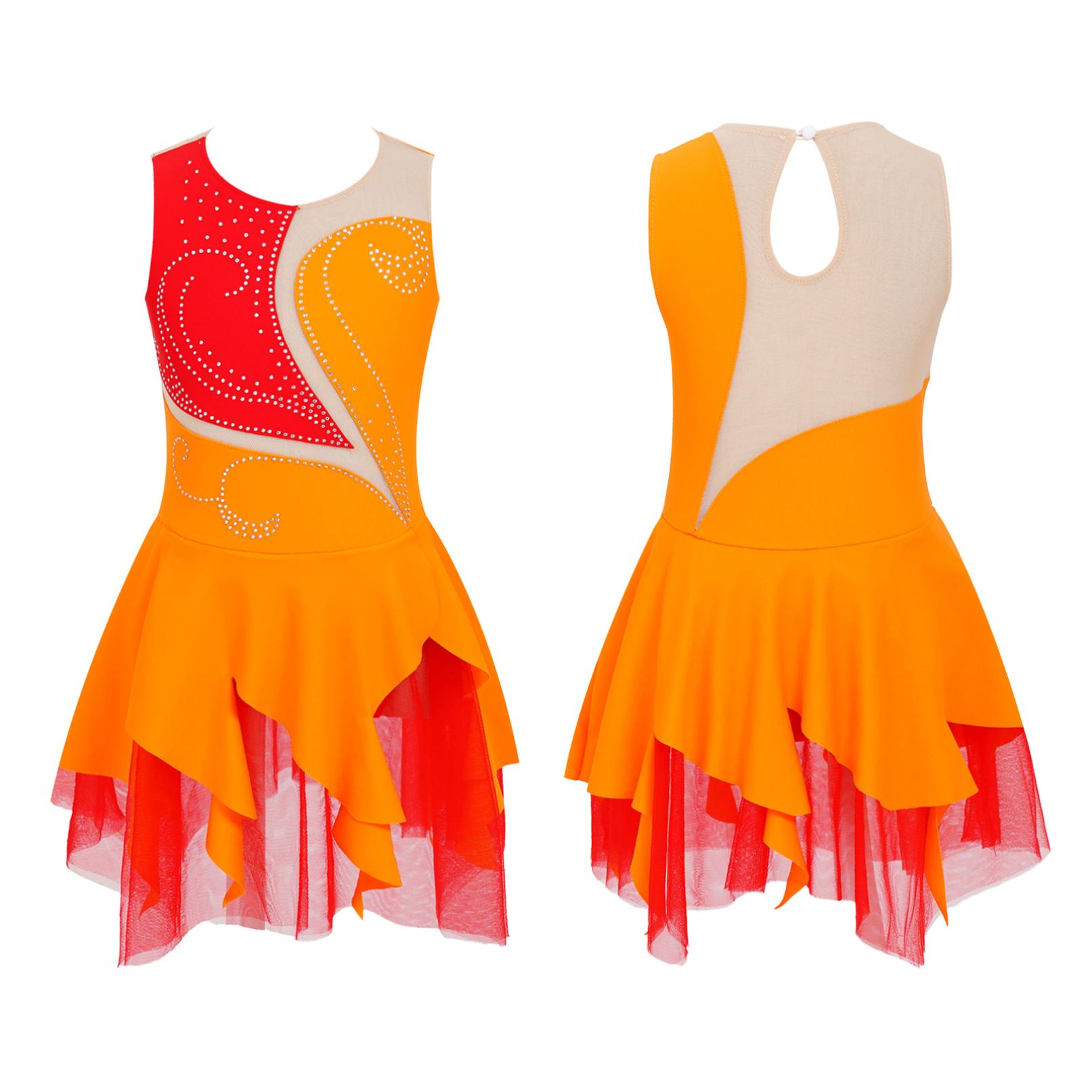 Manyakai Kinderen Meisjes Kunstschaatsen Jurk Mouwloos Glanzend Strass Dans Turnpakje Gymnastiek Ballet Ballroom Danskleding 9-10 Years