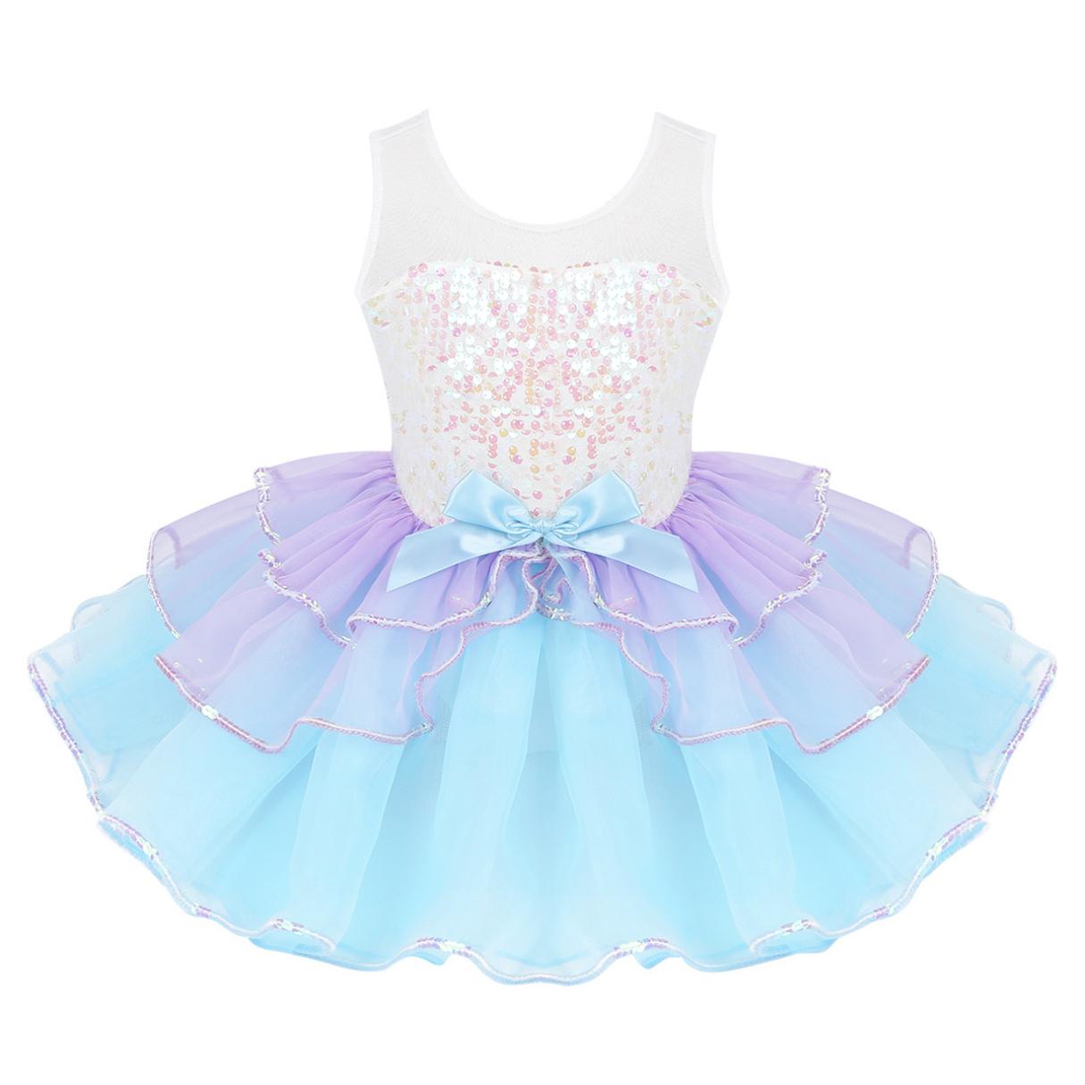 Inhzoy Kinderen Meisjes Pailletten Ballet Tutu Jurk Ballerina Mouwloos Strik Dansjurk Prestatie Danskleding Kostuum 11-12 Years lichtblauwe kleur