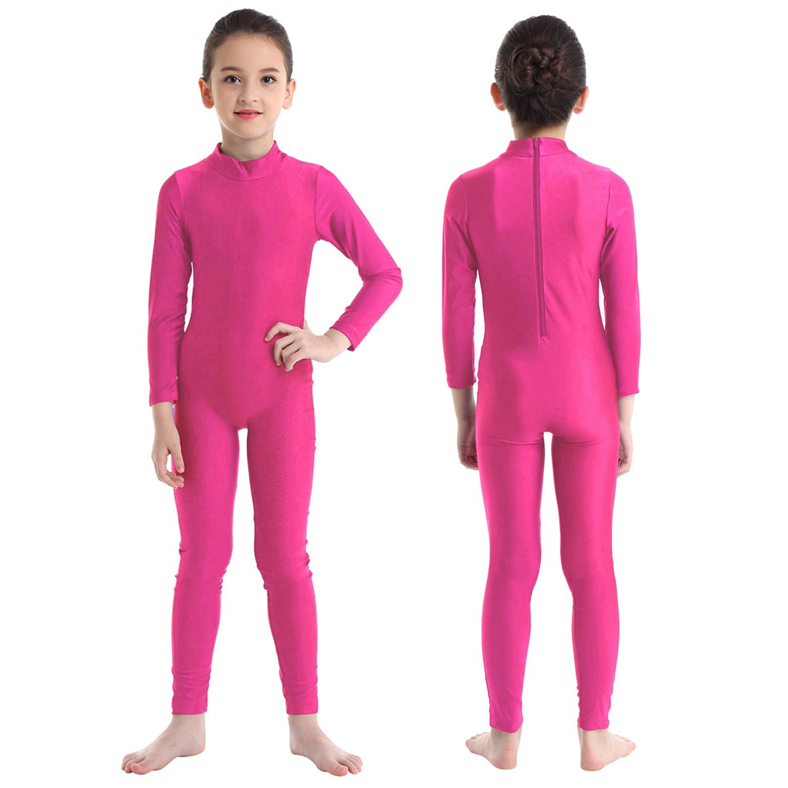 Yeahdor Kinderen Meisjes Lange Mouwen Ritssluiting Mock Neck Full Body Pak Ballet Dans Gymnastiek Unitard Jumpsuit 7-8 Years