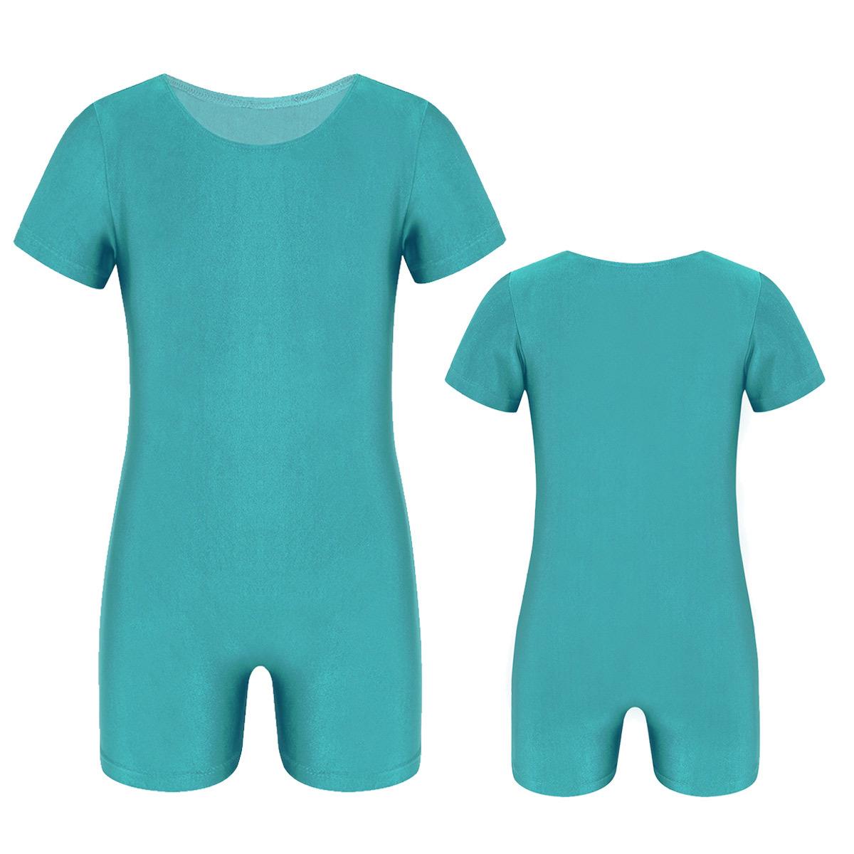 Sxiwei Kinderen jongens meisjes korte mouwen effen kleur rekbaar ballet dans gymnastiek turnpakje jumpsuit unitard 13-14 Years groen
