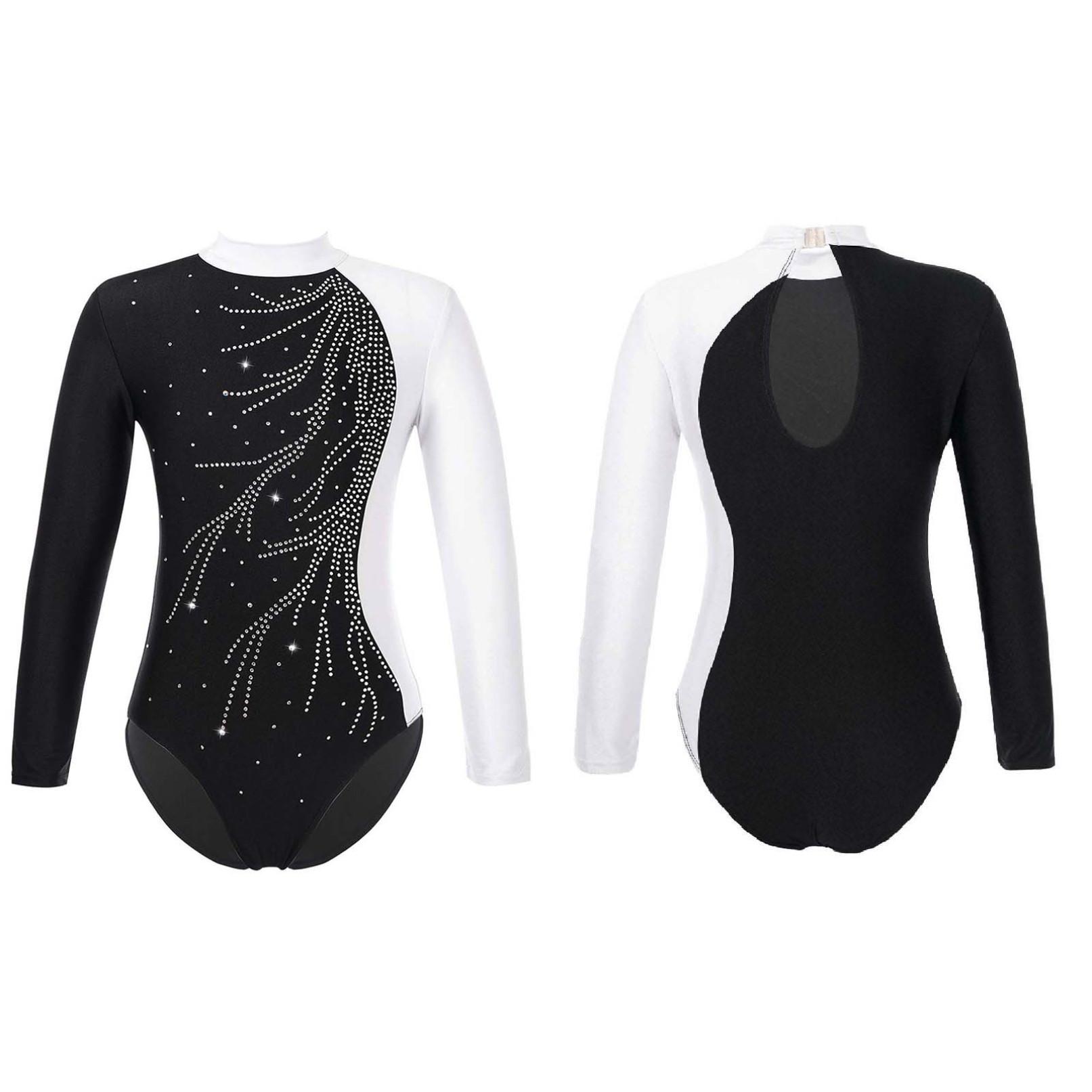 WinYing Meisjes gymnastiek turnpakje met lange mouwen Unitard eendelige outfits balletdans bodysuit turnpakje danskleding 13-14 Years wit