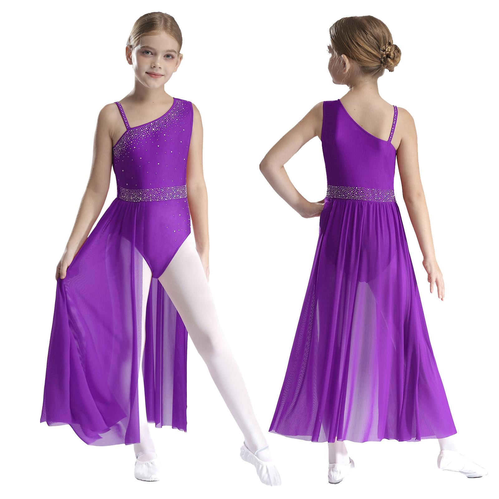 IEFiEL Kinderen Meisjes Ballet Lyrische Dans Jurk Gymnastiek Leotard met Rok Transparante Mesh Kunstschaatsen Moderne Hedendaagse Dans Kostuum 13-14 Years