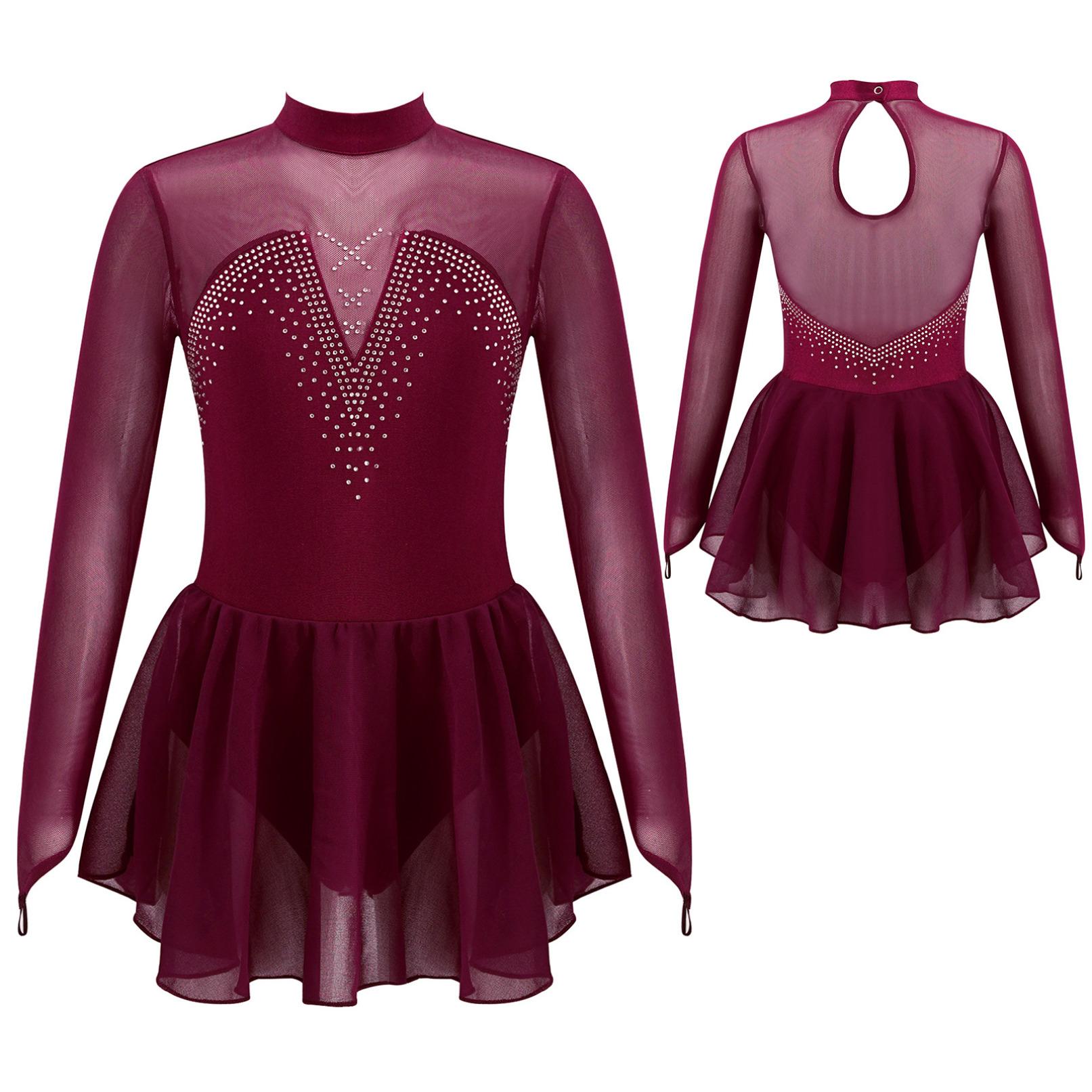 Manyakai Kinderen Meisjes Sparkle Mesh Splice Figuur Schaatsen Jurk Gymnastiek Dans Turnpakje Tutu Rok Prestaties Danskleding 12-14 Years