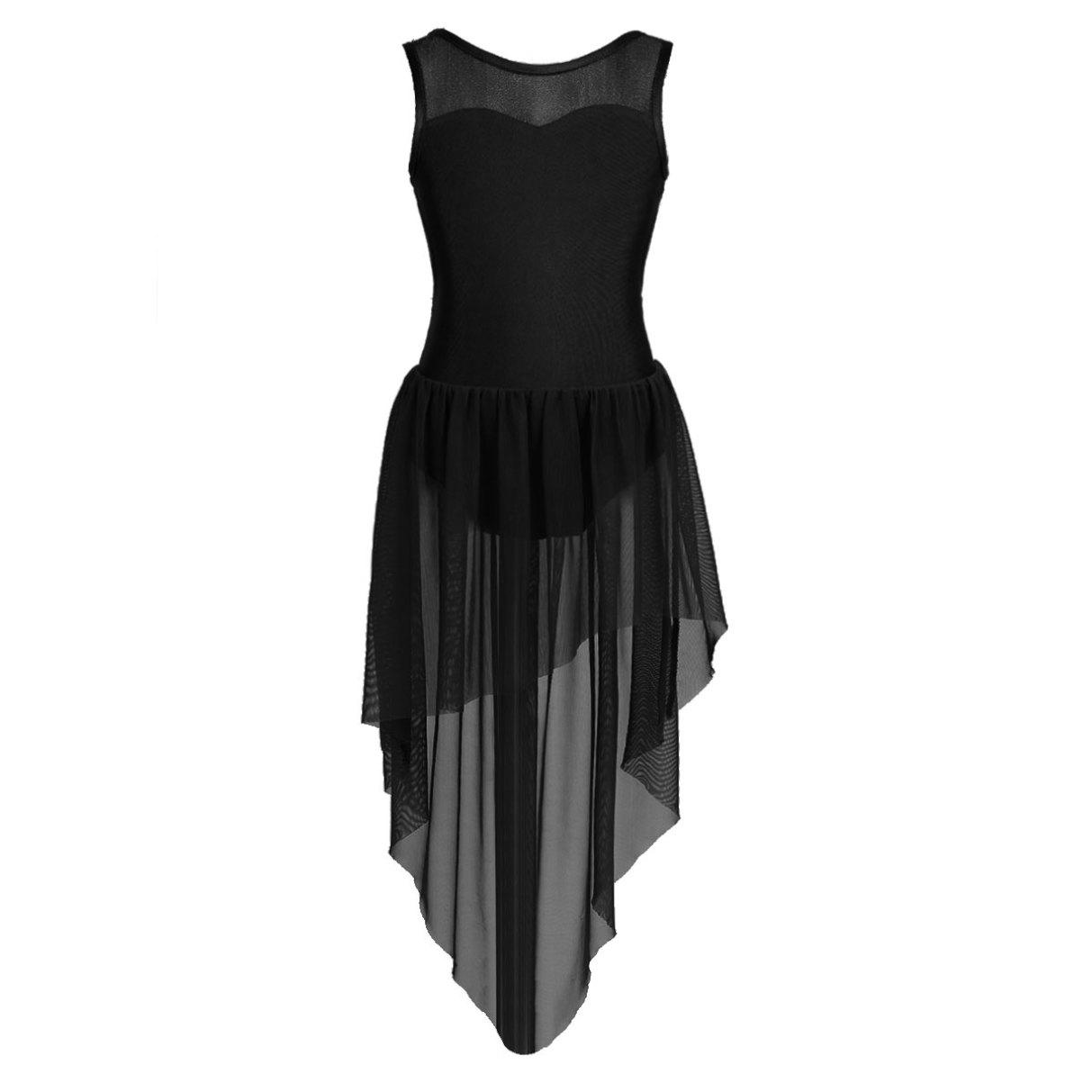 YONGHS Kinderen Meisjes Mouwloos Splice Open Rug Hoog-laag Zoom Ballet Dans Gymnastiek Leotard Jurk 13-14 Years zwart
