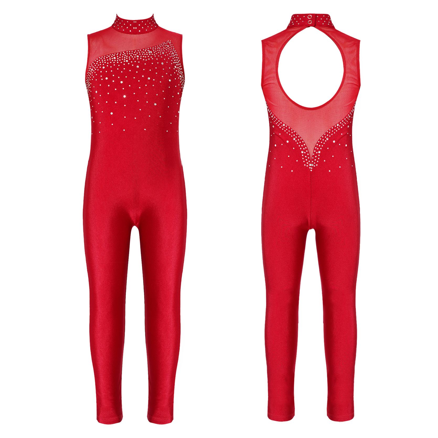 IEFiEL Kinderen Meisjes Ballet Dans Jumpsuit Mouwloze Strass Gymnastiek Workout Dans Maillots Kunstschaatsen Unitard Podiumkostuums 13-14 Years bordeaux