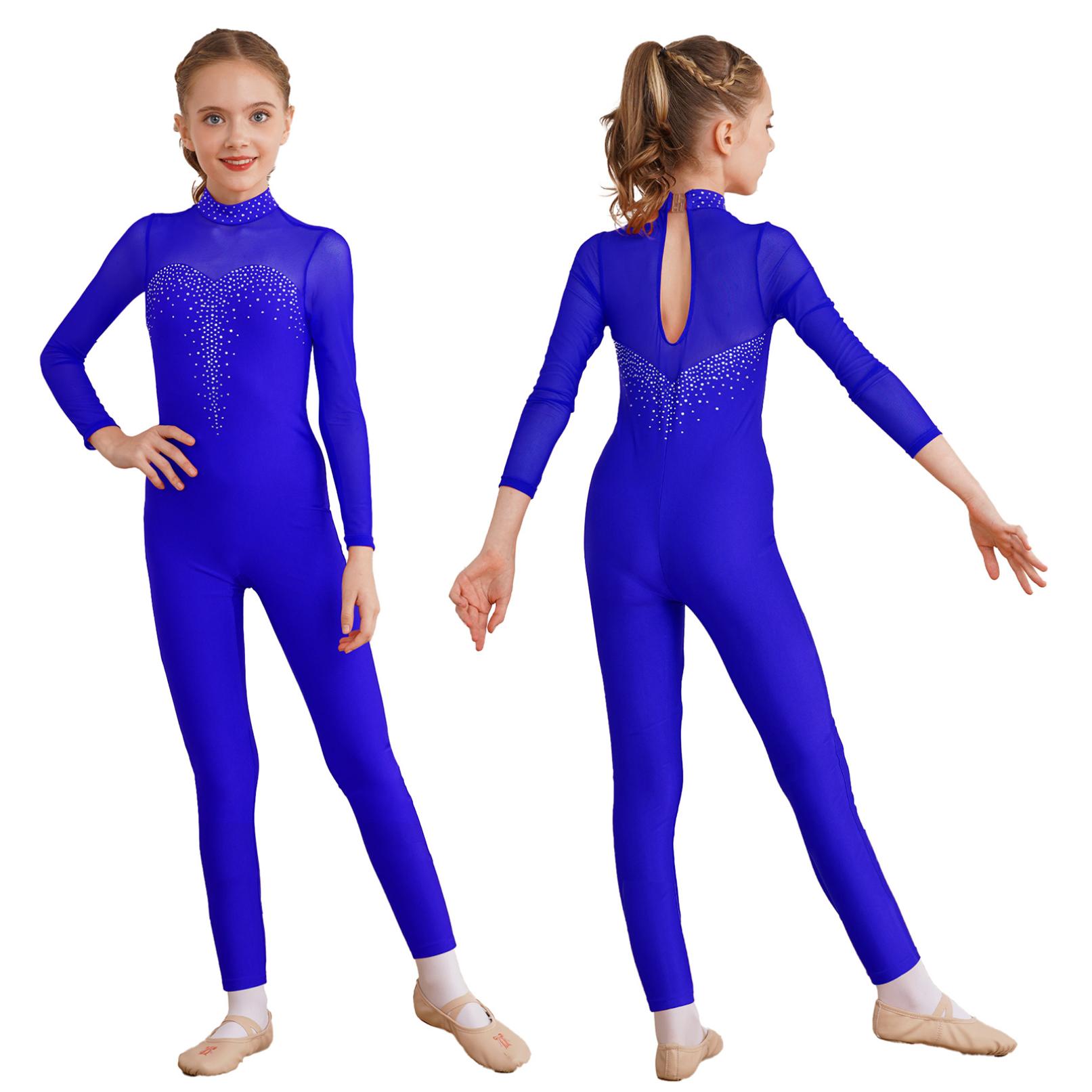 HULIJA Meisjes dansen Unitard schaatsen jumpsuit met lange mouwen, ééndelig bodysuit, rekbaar gymnastiekpakje 9-10 Years