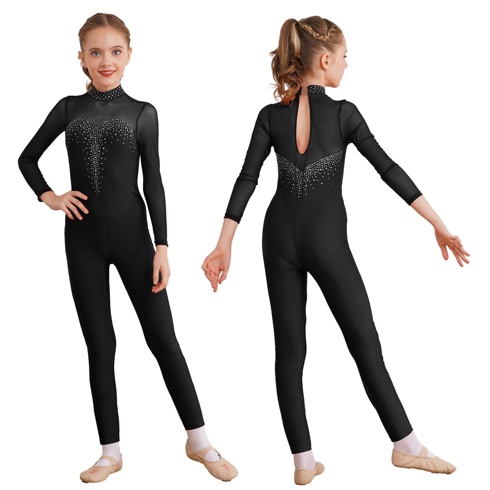 HULIJA Meisjes dansen Unitard schaatsen jumpsuit met lange mouwen, ééndelig bodysuit, rekbaar gymnastiekpakje 13-14 Years