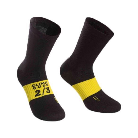 Assos spring/fall fietssokken zwart/geel unisex