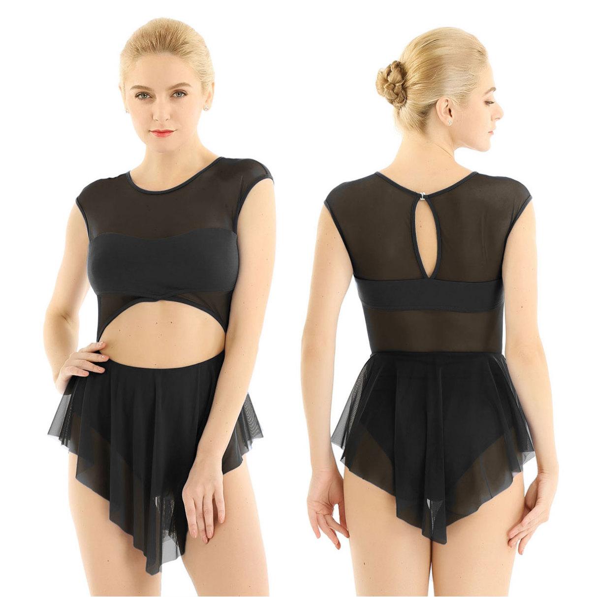 YOOJIA Dames lyrische moderne balletdansjurk asymmetrische pure mesh tutu rokpakje Small zwart