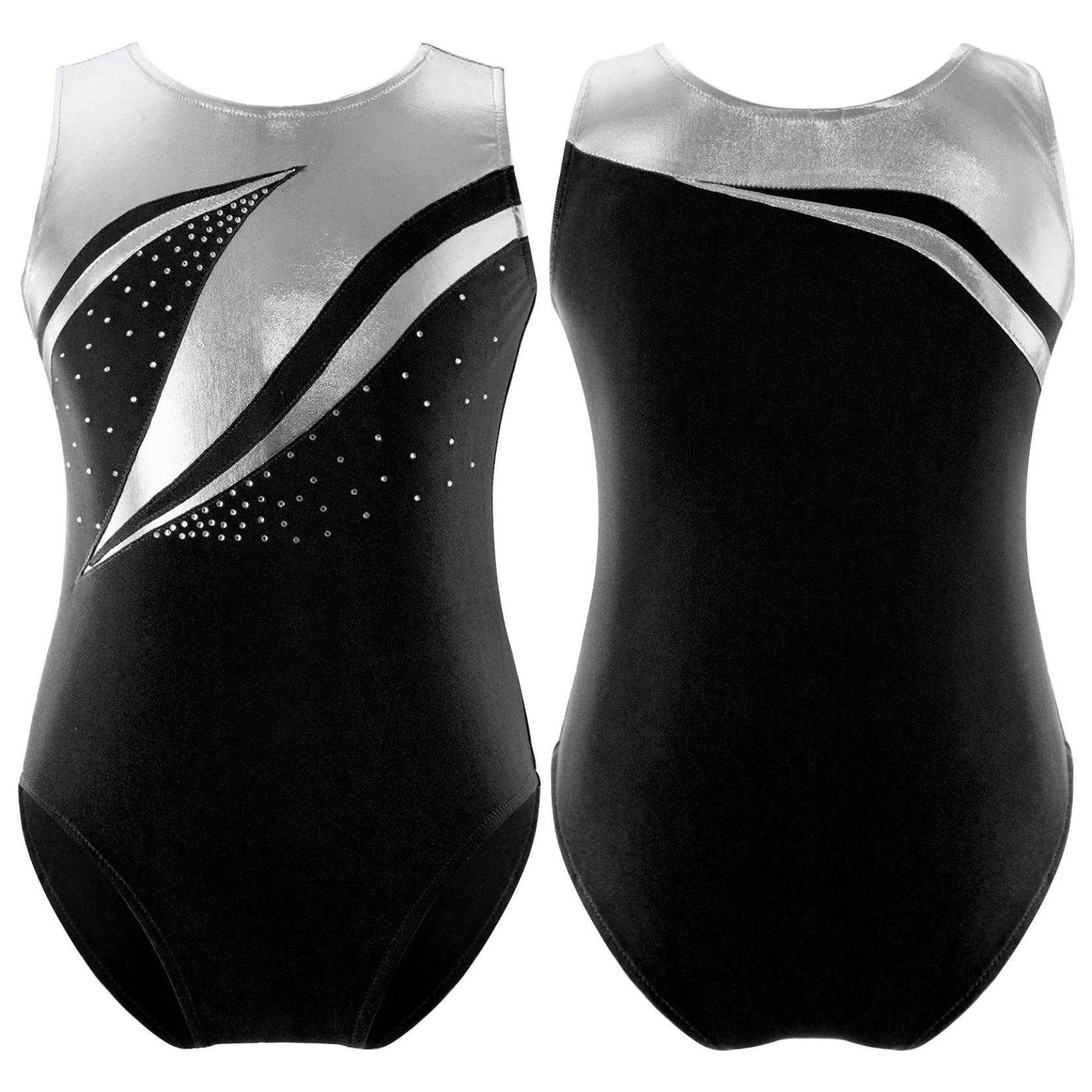 IEFiEL 2 Meisjes Gymnastiek Maillots Glanzend Strass Bronzing Doek Danskleding Eéndelig Schaatsbodysuit 11-12 Years zwart