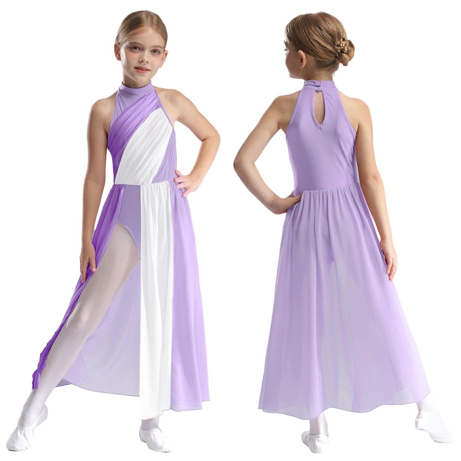 Inhzoy Meisjes Mouwloze Color Block Splice Jurk voor Moderne Lyrische Ballroom Hedendaagse Danskleding Prestatie Ballerina Kostuum 15-16 Years