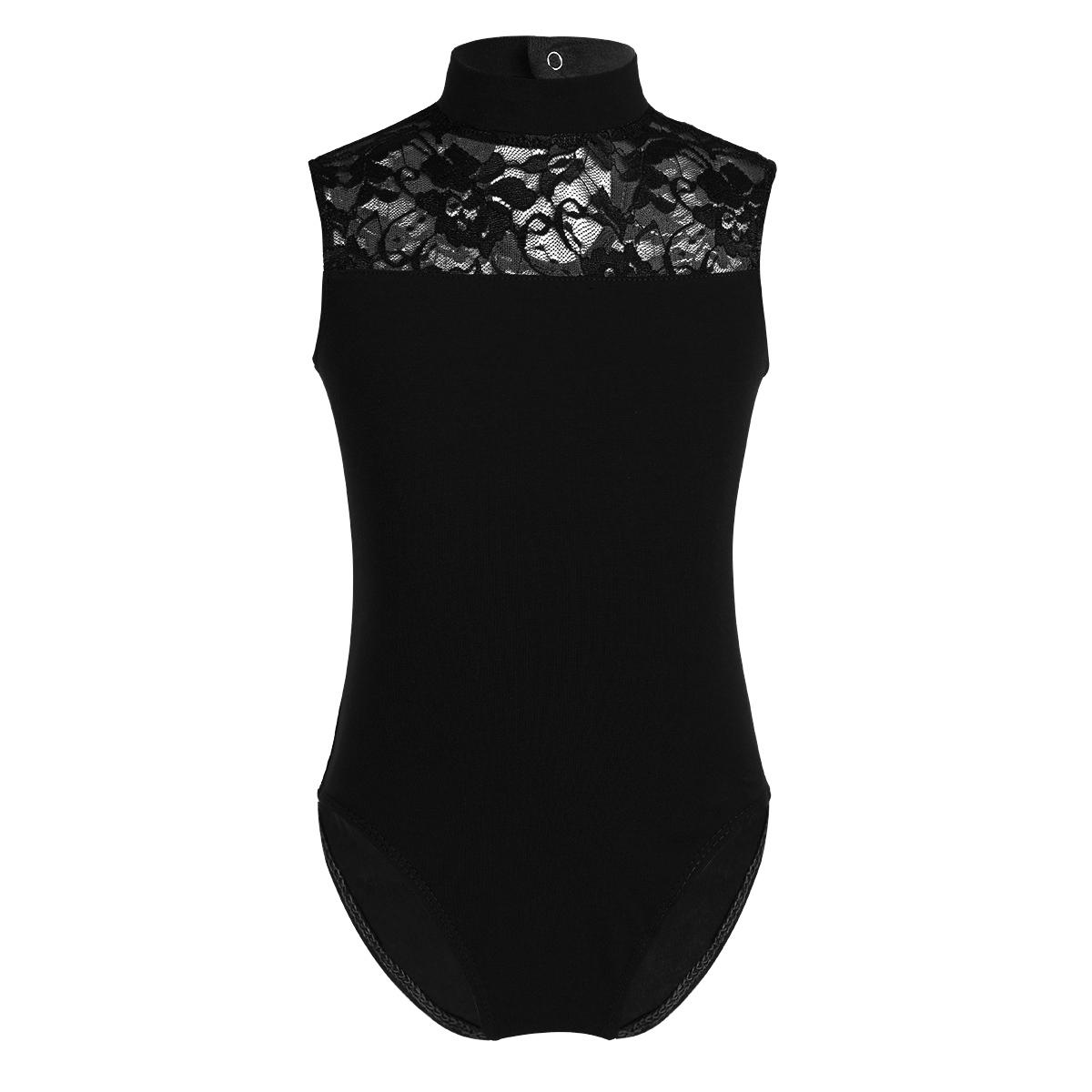 Fldy Kinderen Meisjes Mouwloze Turtle Neck Lace Back Ballet Dans Gymnastiek Turnpakje Jumpsuit 13-14 Years zwart