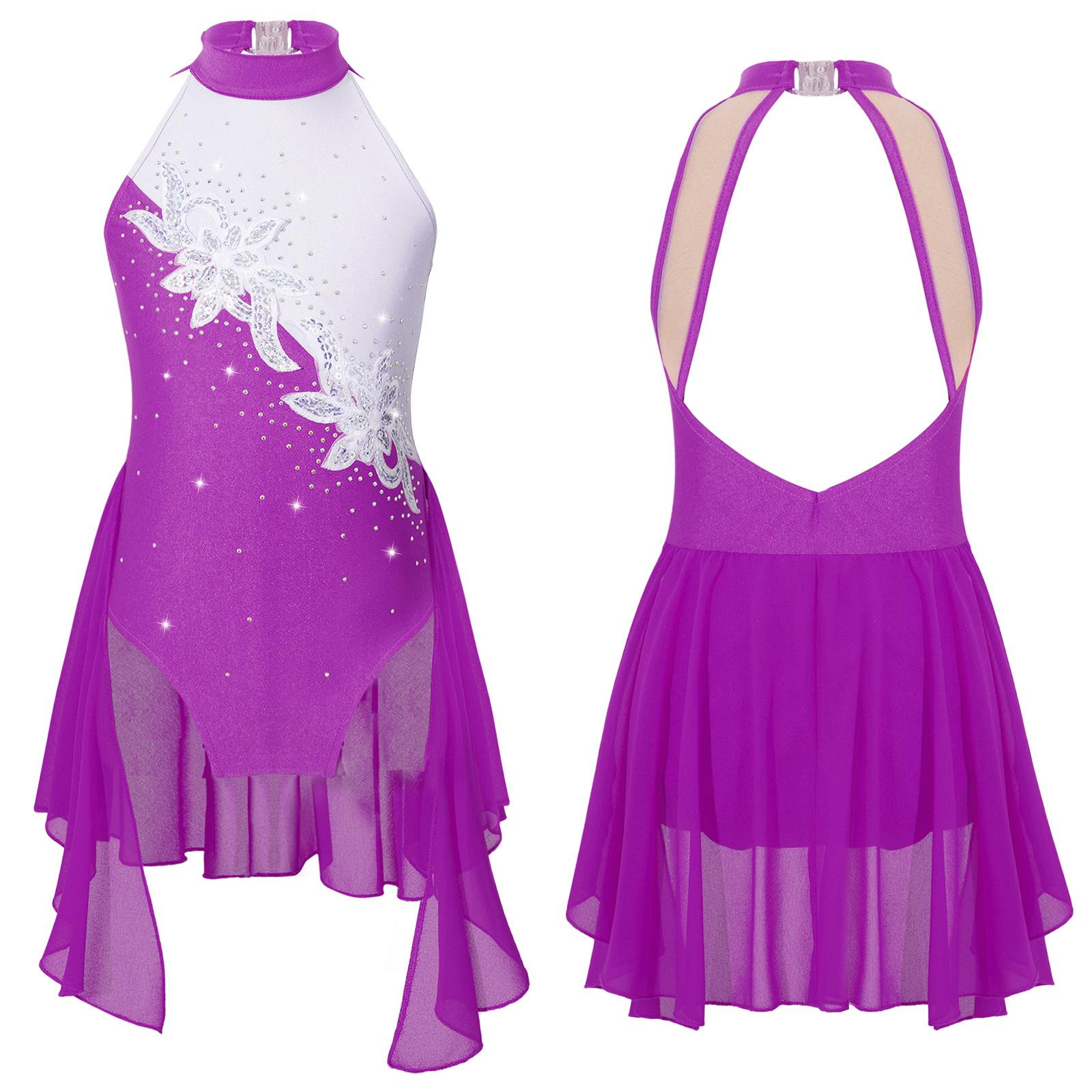 Sywiyi Kinderen Meisjes Mouwloze Lyrische Dansjurk Pailletten Ballet Gymnastiek Leotard Jurk Holle Rug Kunstschaatsjurk 11-12 Years paars
