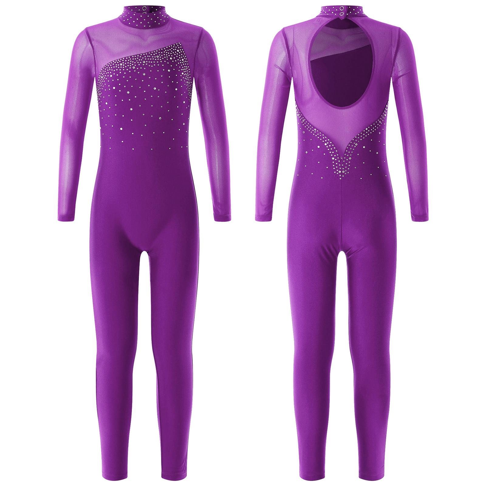 RUNQHUI Eéndelige kleding met lange mouwen en ronde kraag Maillots Jumpsuit Kinderen Meisjes Schaatsen Sportkleding 11-12 Years