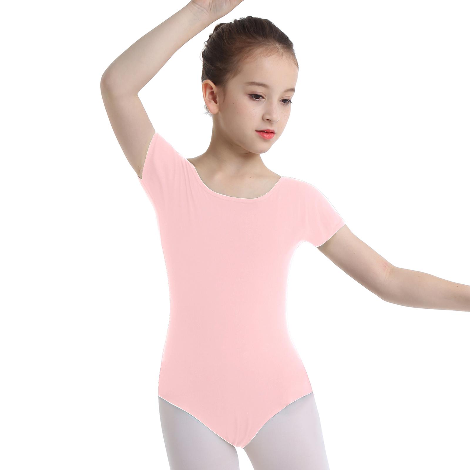 ZDHoor Kinderen meisjes korte mouwen rekbare gymnastiek ballet dans turnpakje danskleding maat 2-12 5-6 Years roze