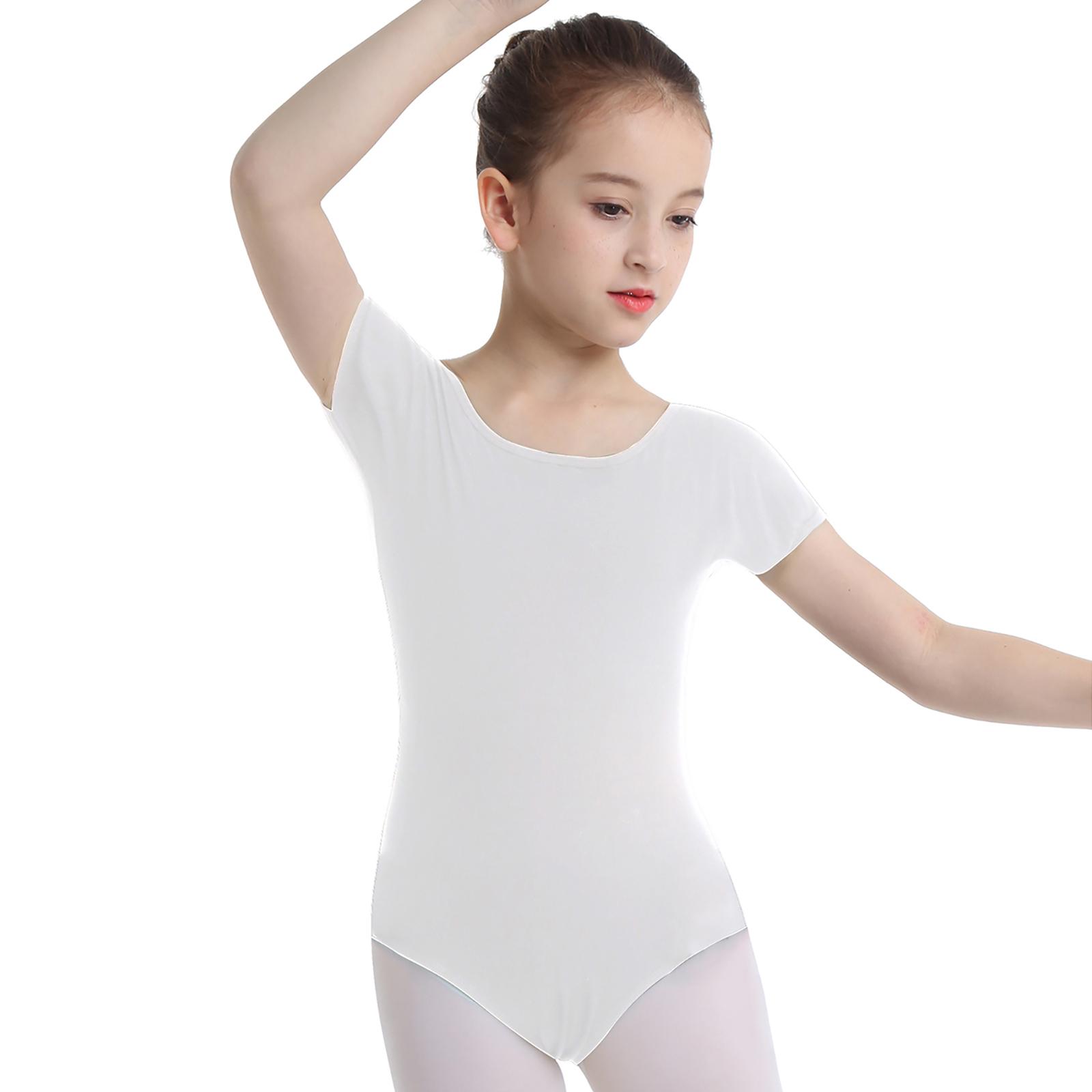 ZDHoor Kinderen meisjes korte mouwen rekbare gymnastiek ballet dans turnpakje danskleding maat 2-12 11-12 Years wit