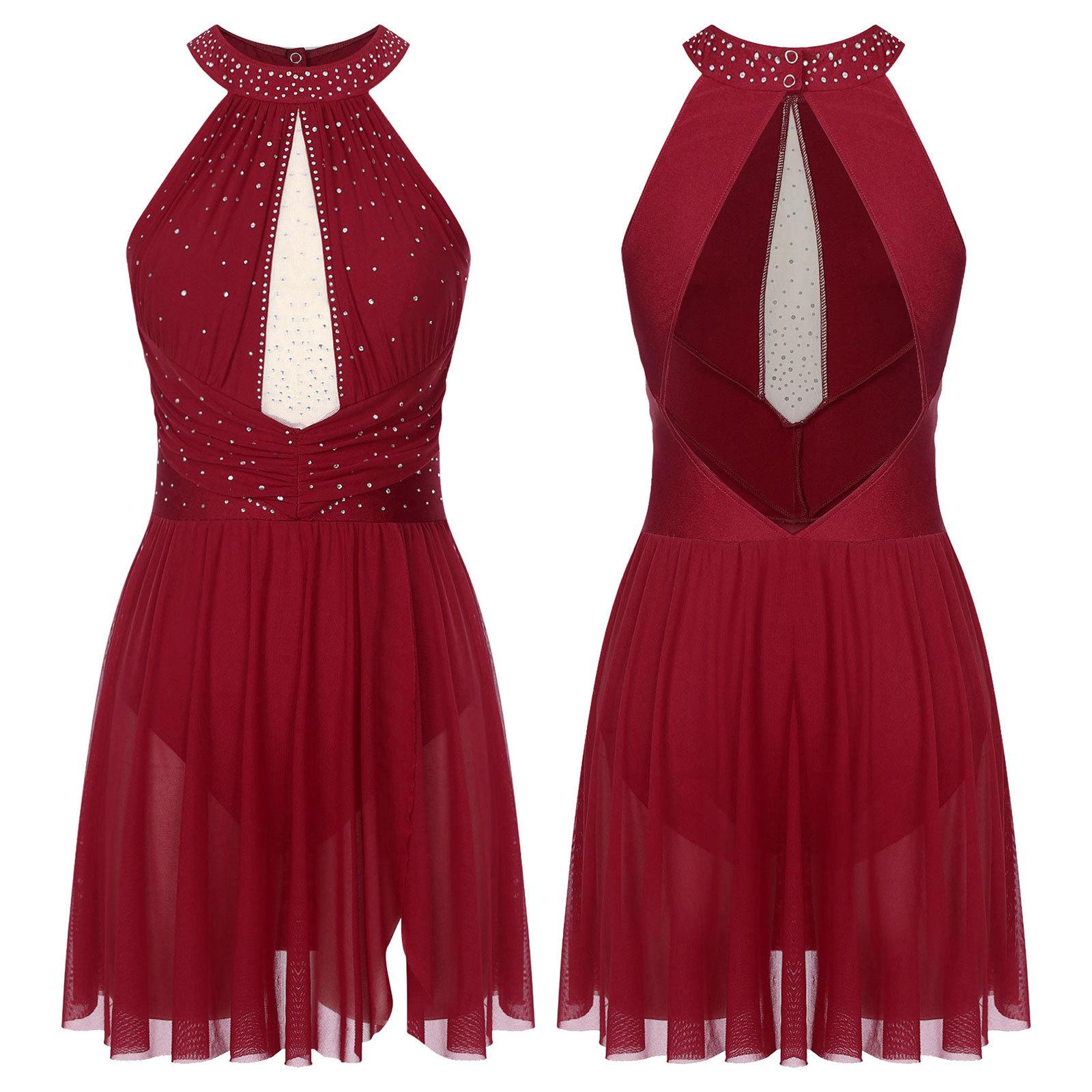 Tiaobug Vrouwen Lyrische Dans Kostuum Jurk Mouwloos Rugloos Hedendaagse Ballet Moderne Dans Kostuums S bordeaux