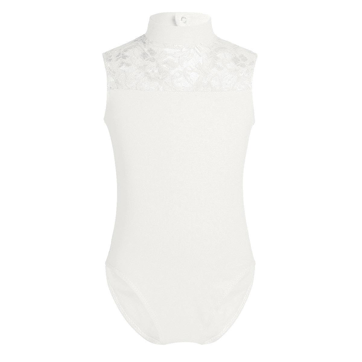 ZDHoor Kinderen Meisjes Ballet Dans Turnpakje Kant Schildpad Hals Open Rug Katoen Gymnastiek Turnpakje Ballerina Kleding 13-14 Years ivoor