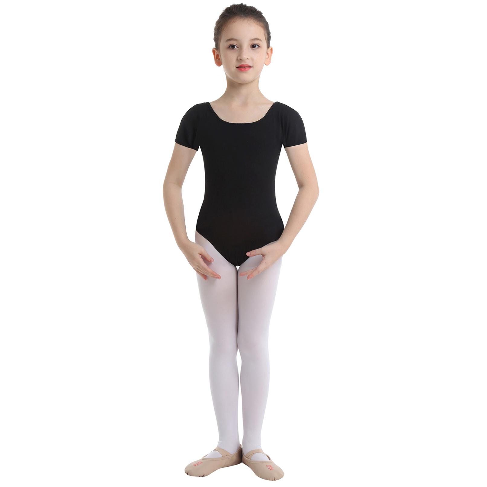 Daenrui Meisjes balletpakje met korte mouwen Gymnastiek maillots Kinderbodysuit Jumpsuit Ballerina Dansmaillots 3-4 Years zwart