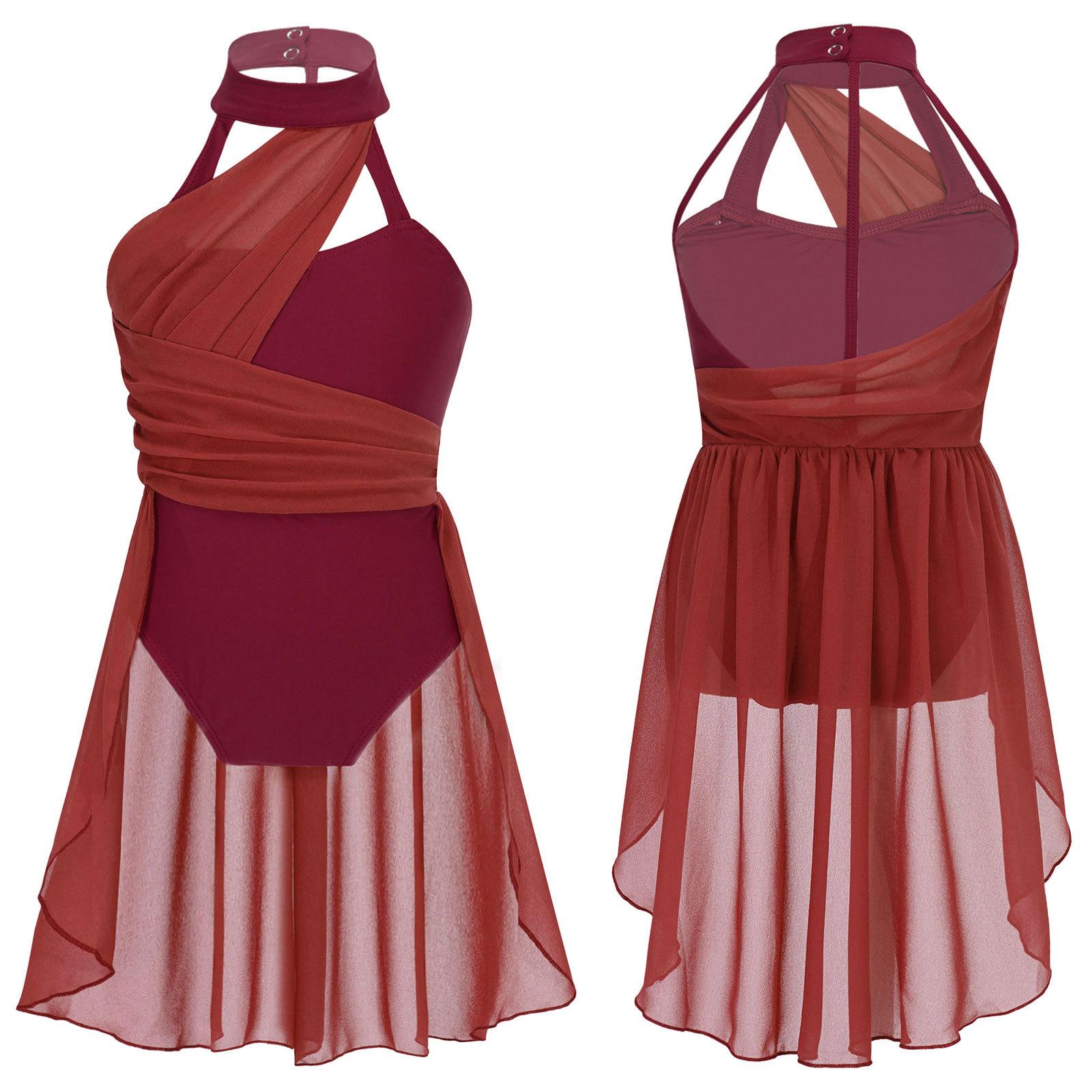 Manyakai Kinderen Meisjes Mouwloos Lyrisch Leotard Chiffon Jurk Gymnastiek Prestatie Kostuum Meisjes Geschenken 14-16 Years bordeaux