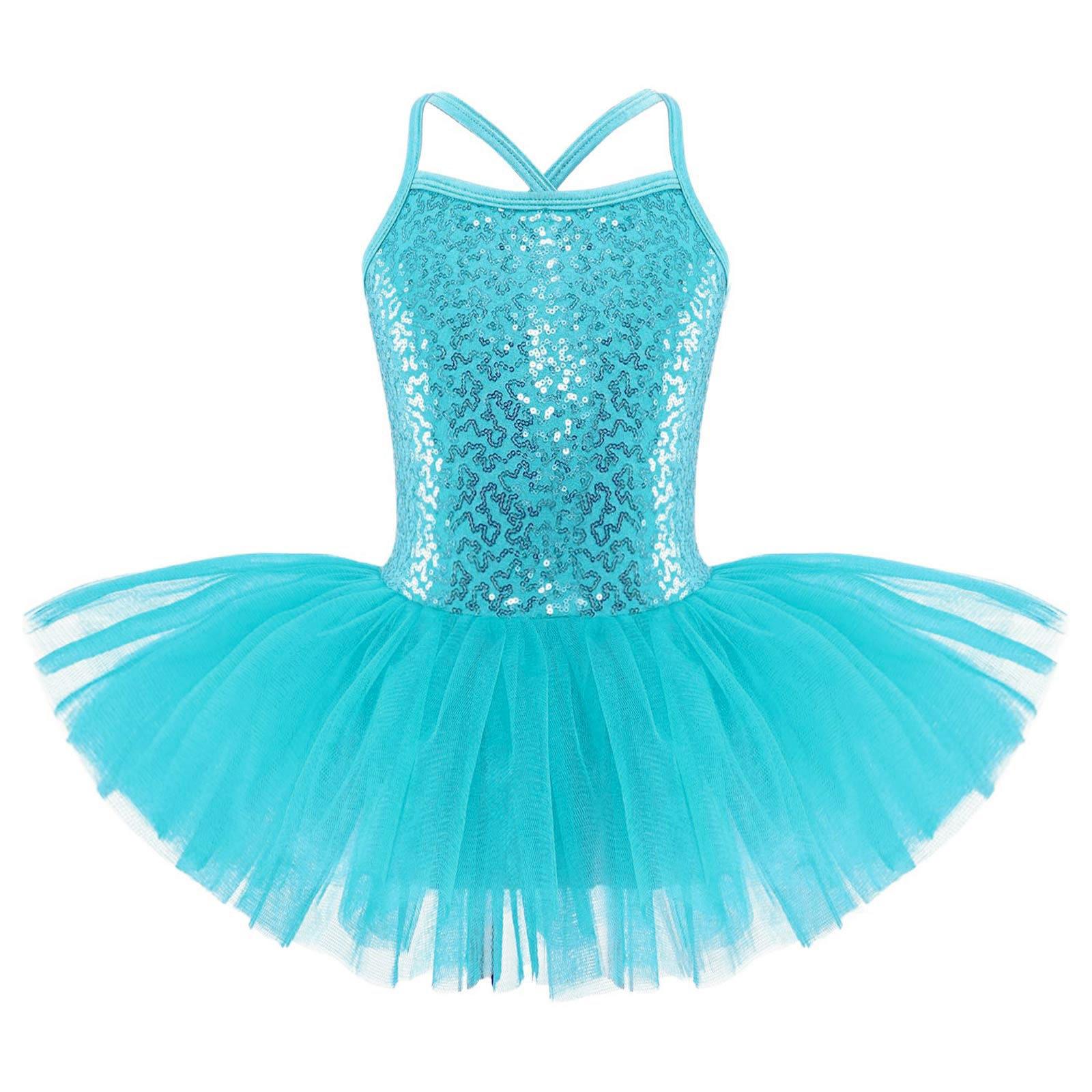 Manyakai Kinderen Meisjes Lovertjes Hemdje Ballet Tutu Jurk Rok Turnpakje Ballerina Glinsterende Danskostuums 7-8 Years blauw