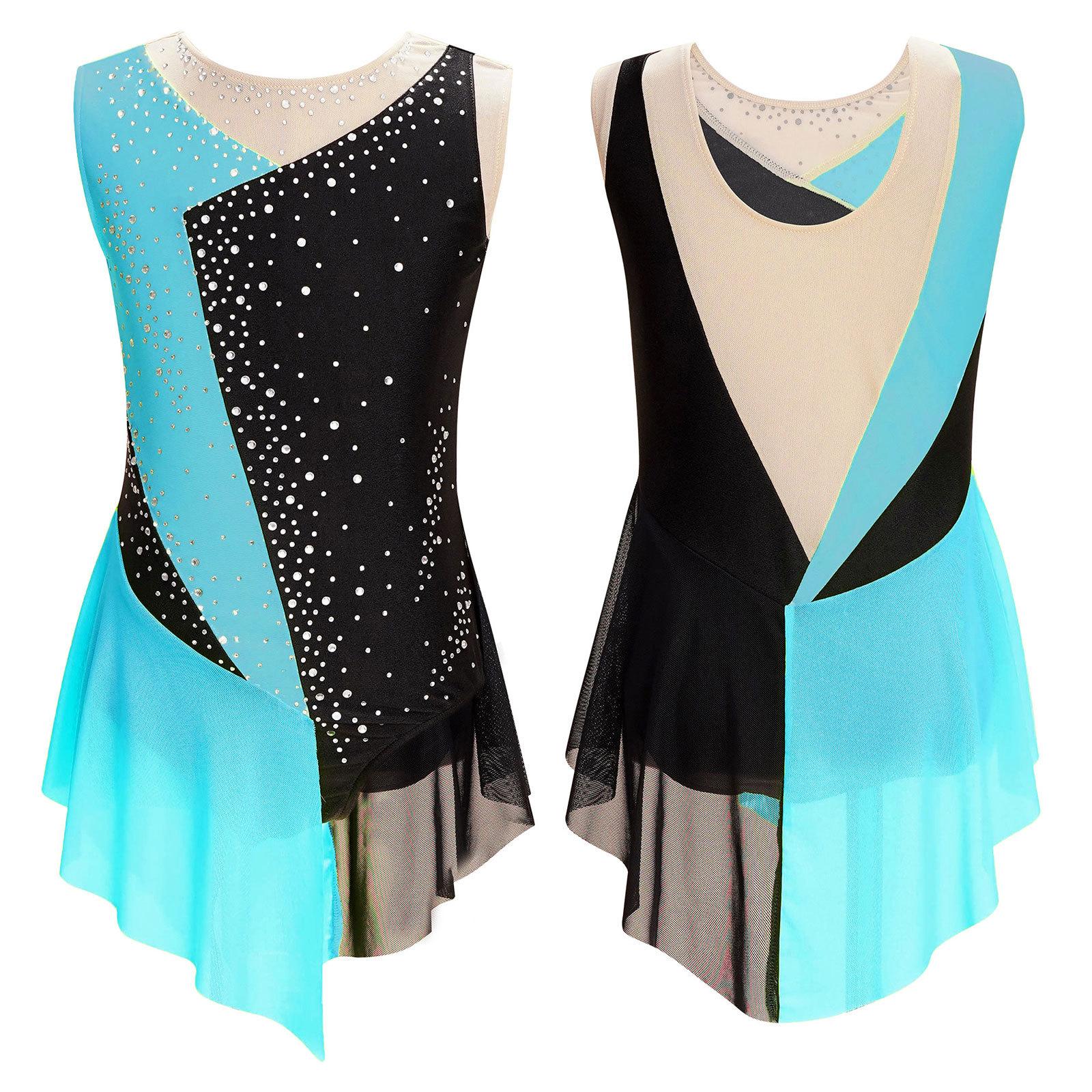 Sywiyi Kinderen meisjes glanzende strass pure mesh mouwloze bodysuit ballet kunstschaatsen gymnastiek turnpakje jurk 7-8 Years
