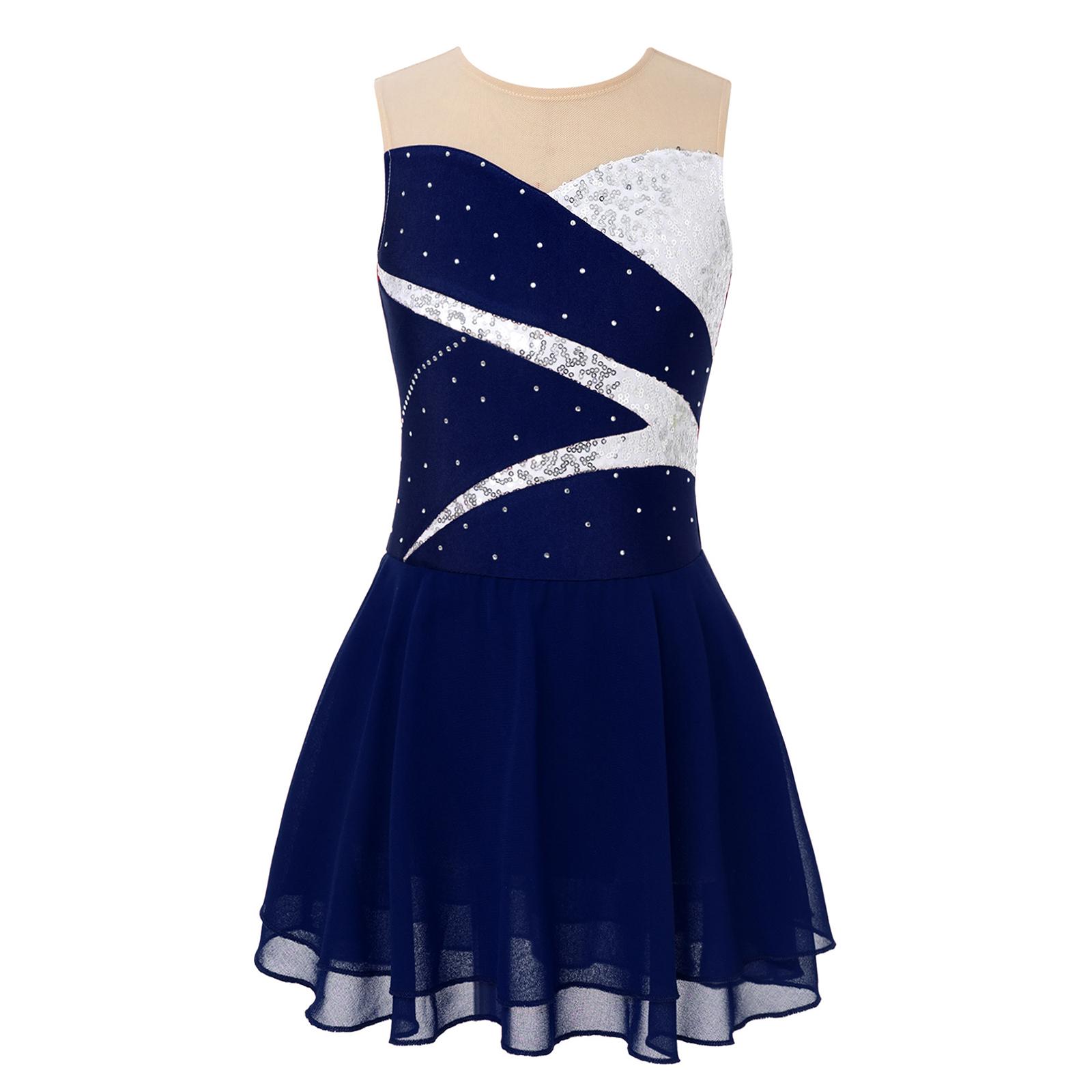 Sywiyi Kinderen Meisjes Dans Mesh Splice Mouwloos Ballet Turnpakje Jurk Dancewear Schaatsen Kostuums 13-14 Years