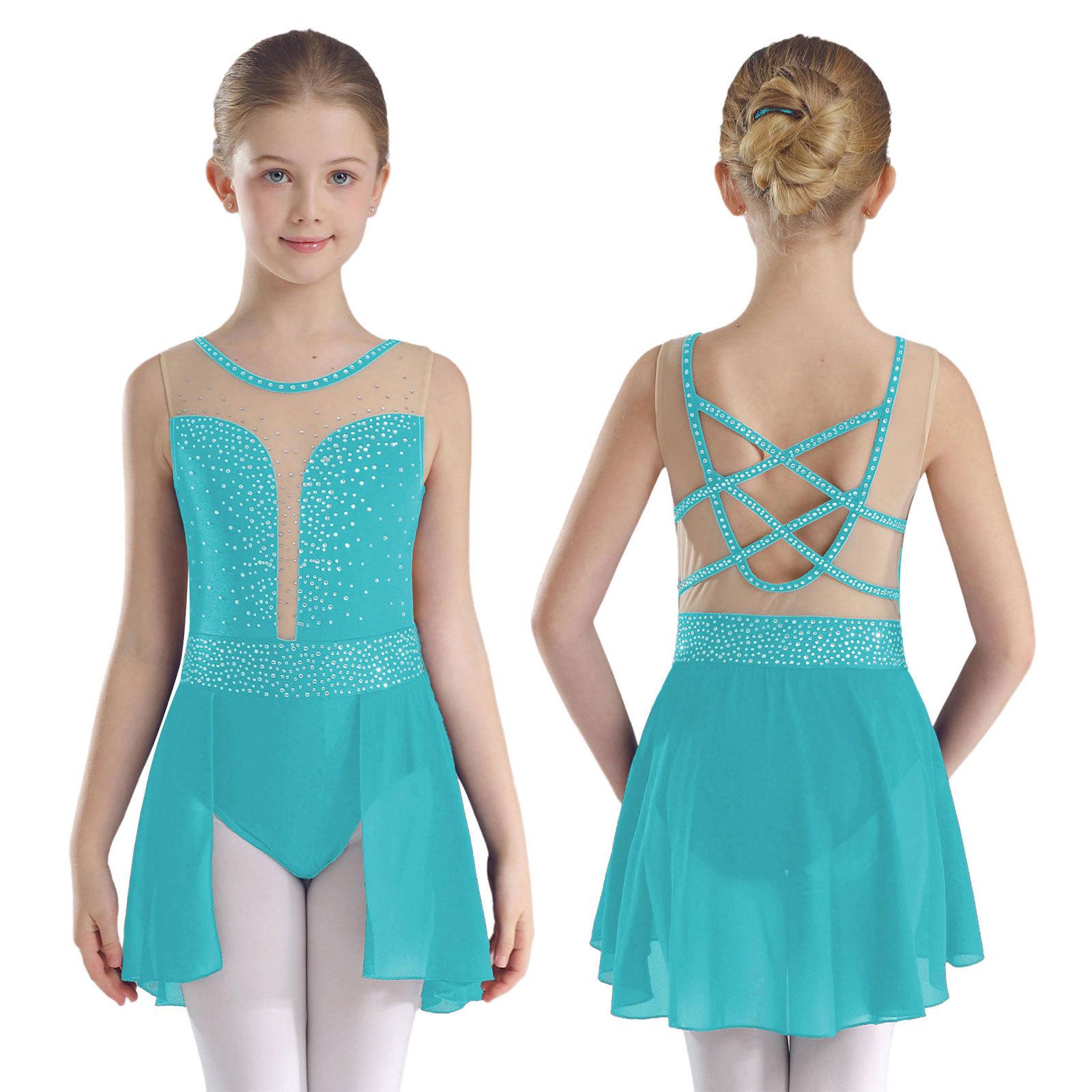 ZDHoor Kinderen Meisjes Kunstschaatsen Jurk Lyrische Dans Kostuum Strass Mouwloze Leotards Jurk 5-6 Years