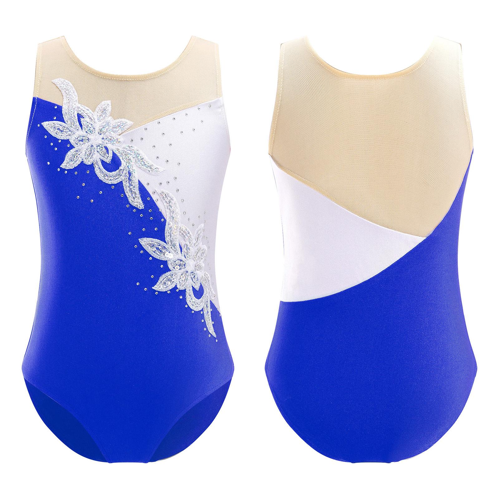 Fldy Eendelige meisjes gymnastiek training turnpakje mesh patchwork stijl danskleding kinderen schaatsen bodysuit 10-12 Years