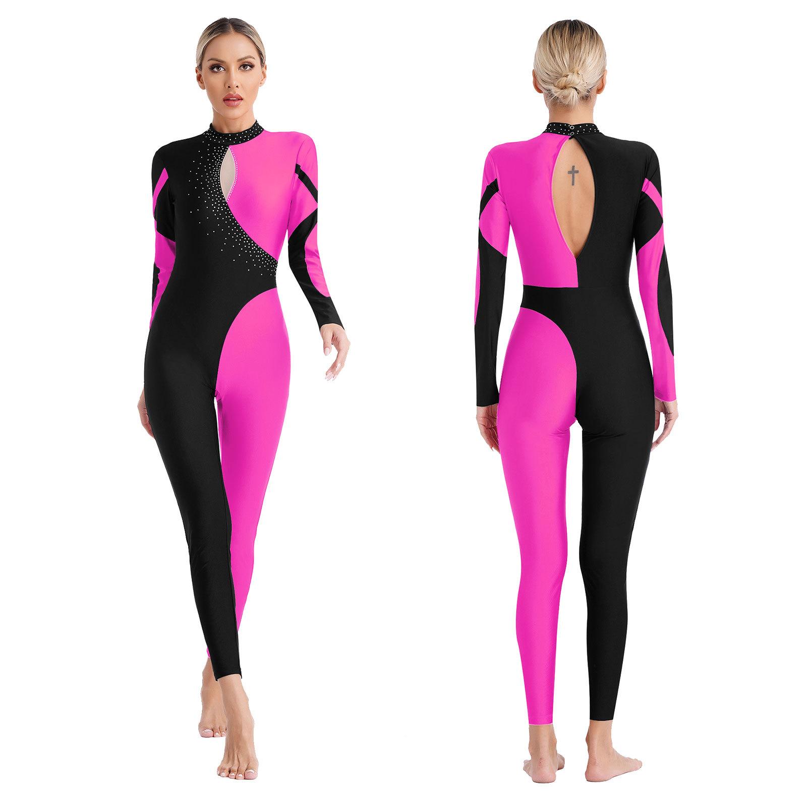 YOOJIA Vrouwen Lange Mouw Volledige Lengte Kunstschaatsen Ballet Dans Leotards Bodysuit Kostuum S