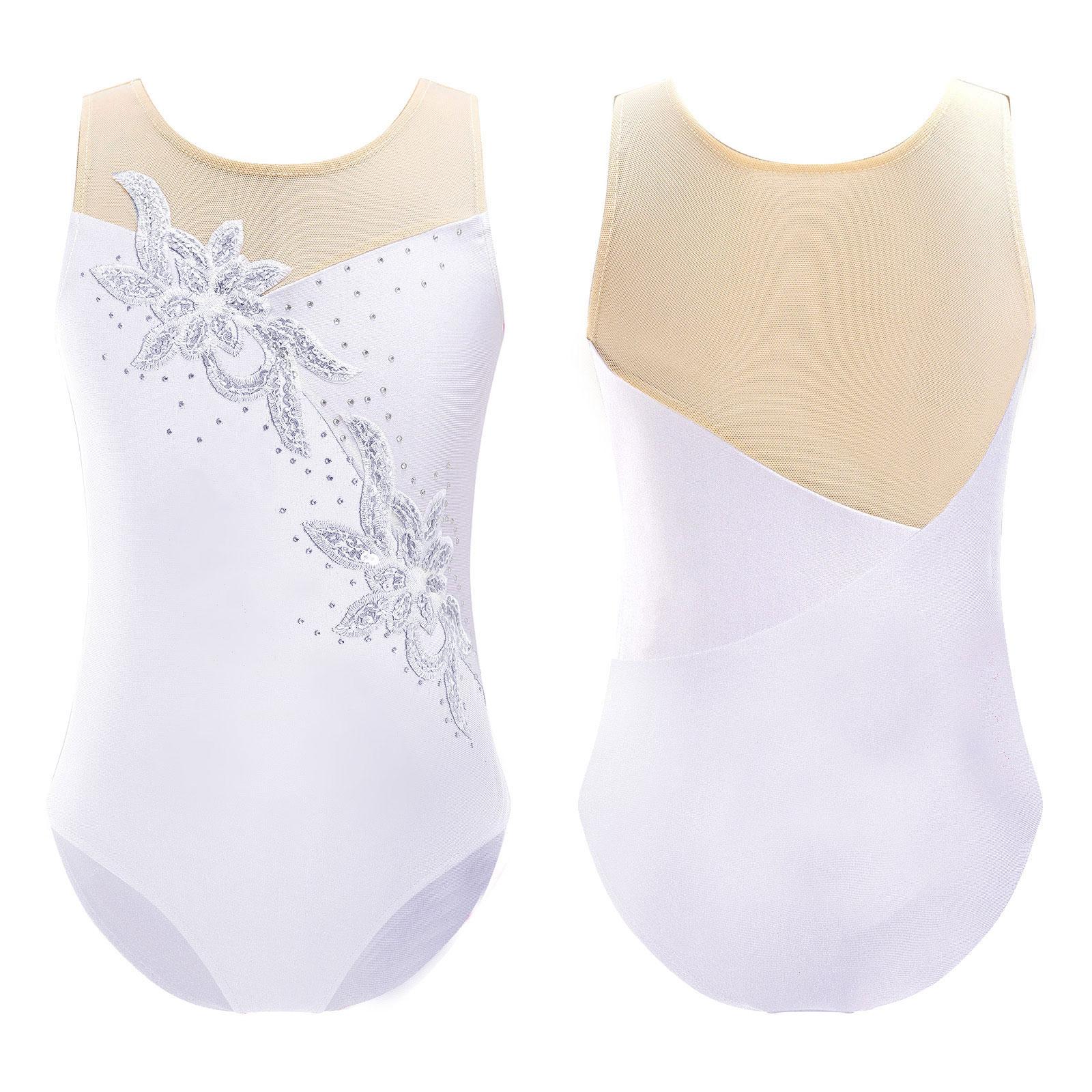 Fldy Eendelige meisjes gymnastiek training turnpakje mesh patchwork stijl danskleding kinderen schaatsen bodysuit 15-16 Years