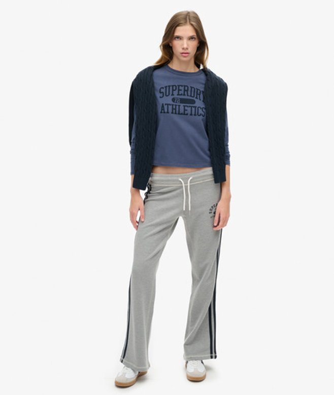 Superdry Athletic Essentials Stripe Joggingbroek met Wijde Pijpen Grijs