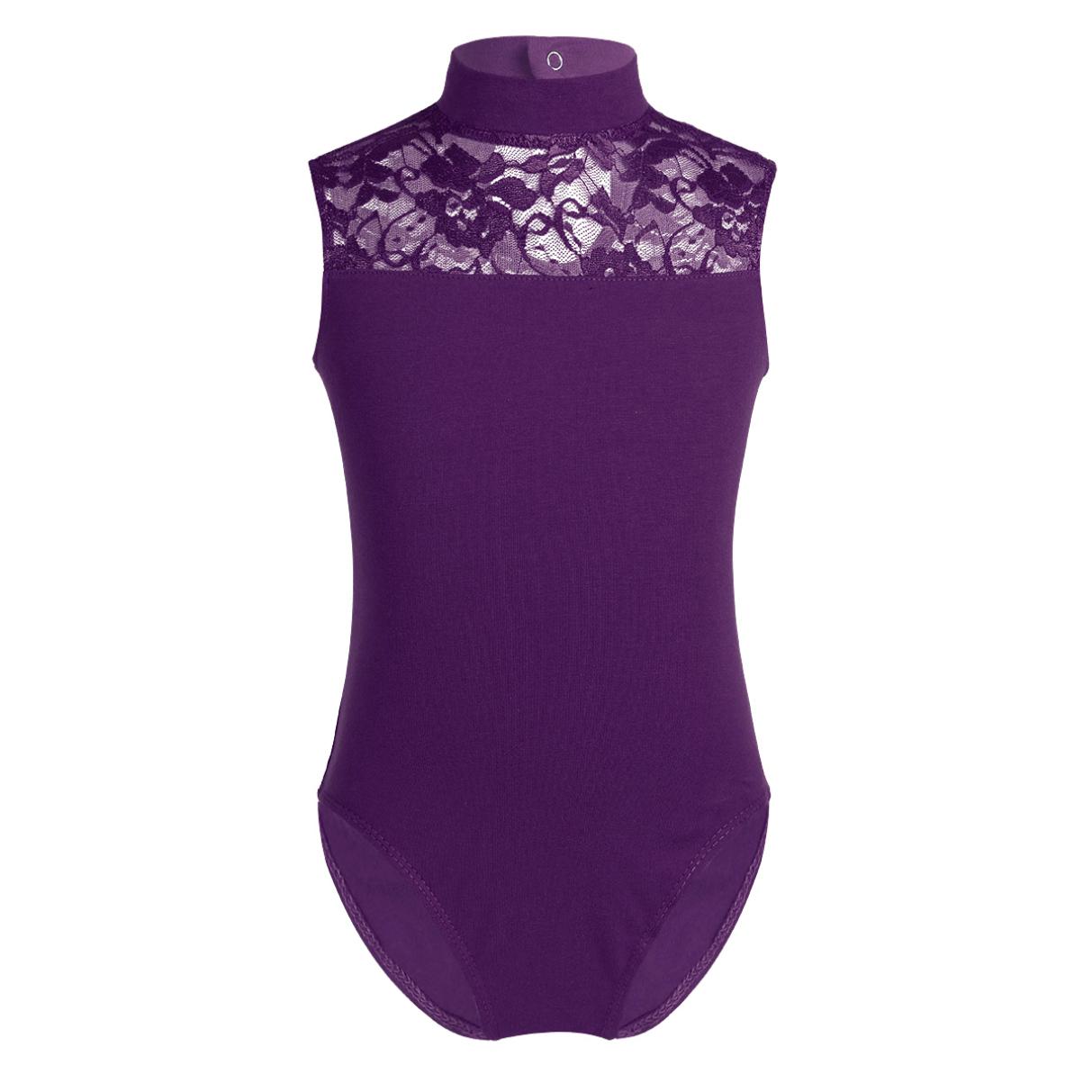 HULIJA Kinderen Meisjes Ballet Dans Turnpakje Kant Schildpad Hals Open Rug Katoen Gymnastiek Turnpakje Ballerina Kleding 9-10 Years paars