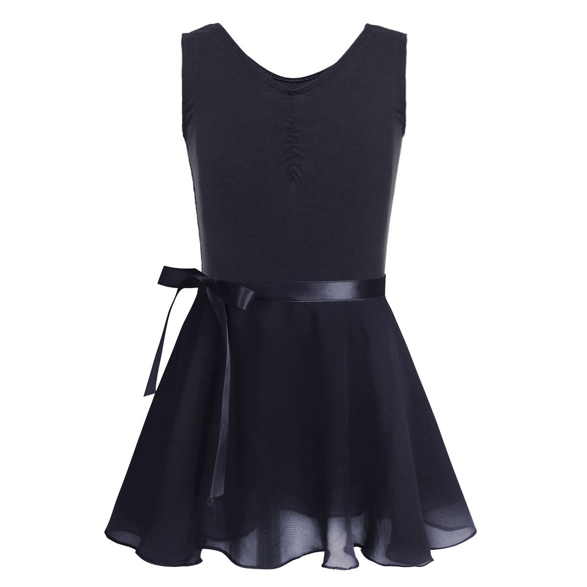 Sxiwei Katoenen mouwloze balletdansgymnastiekpakje voor meisjes met chiffon gebonden rokoutfitset 7-8 Years