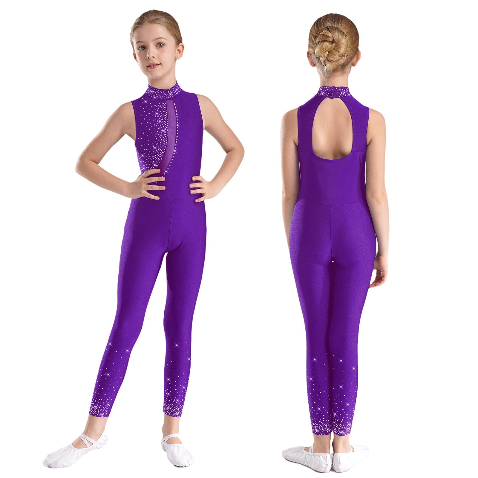 Inlzdz Meisjes kunstschaatsen jumpsuit ballet jazz danskleding uitgesneden rug bodysuit voor atletische actieve kleding workout yoga 7-8 Years