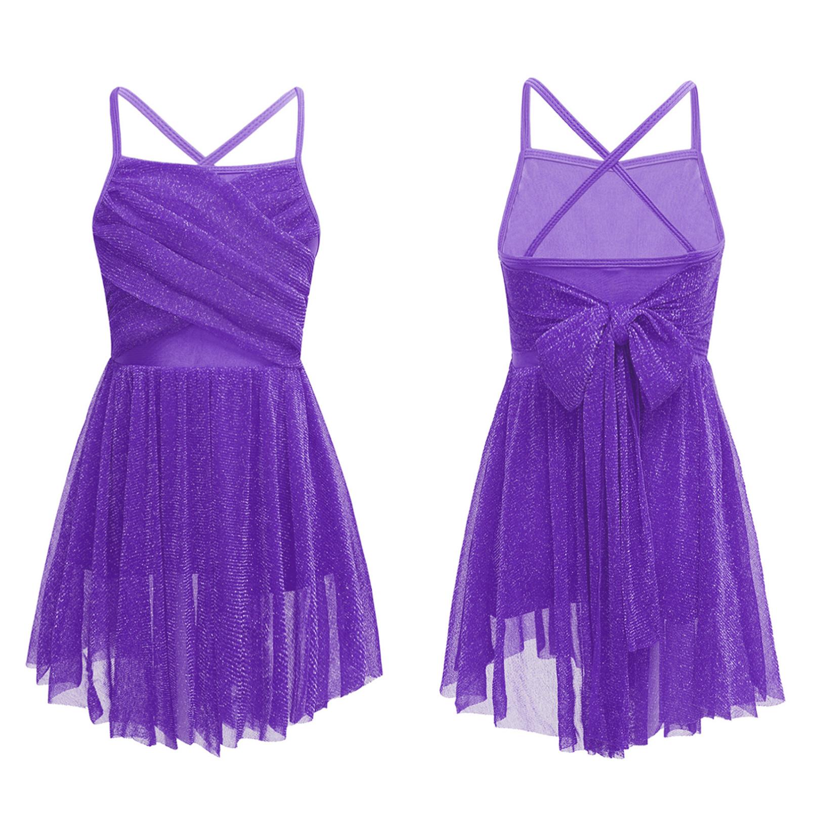 HULIJA Meisjes Lyrische Ballet Dans Jurk Spaghetti Cami Hoge Taille Verstoorde Ballerina Rok Stijldansen Kostuum 9-10 Years paars