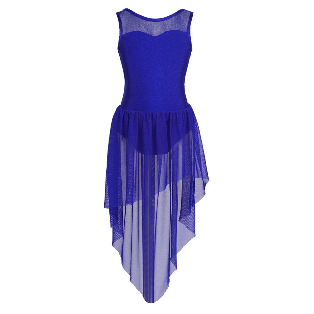 YONGHS Kinderen Meisjes Mouwloos Splice Open Rug Hoog-laag Zoom Ballet Dans Gymnastiek Leotard Jurk 13-14 Years
