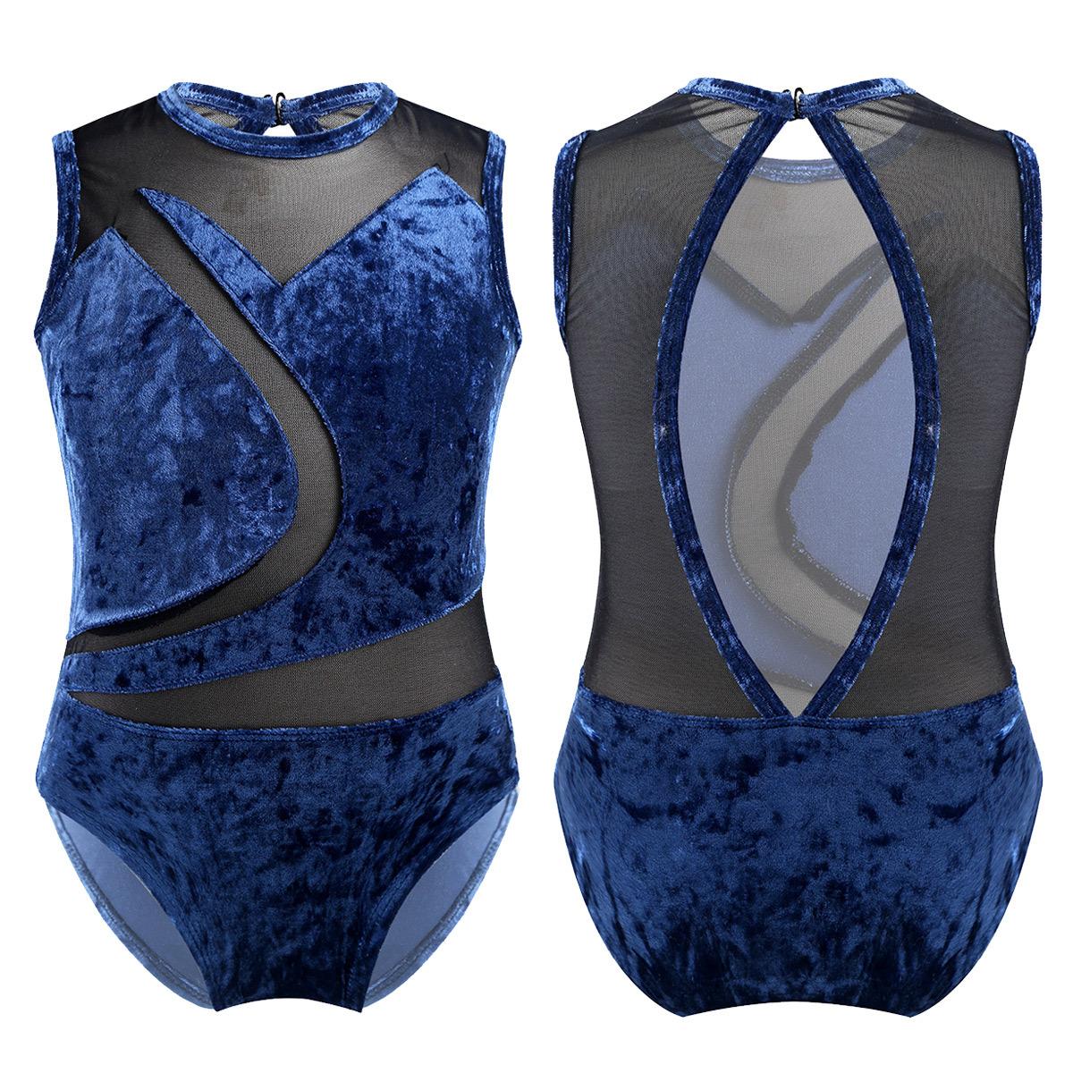 YOOJIA Mouwloze uitgesneden rug mesh split maillot jumpsuit kinderen meisjes dans training kleding 3-4 Years