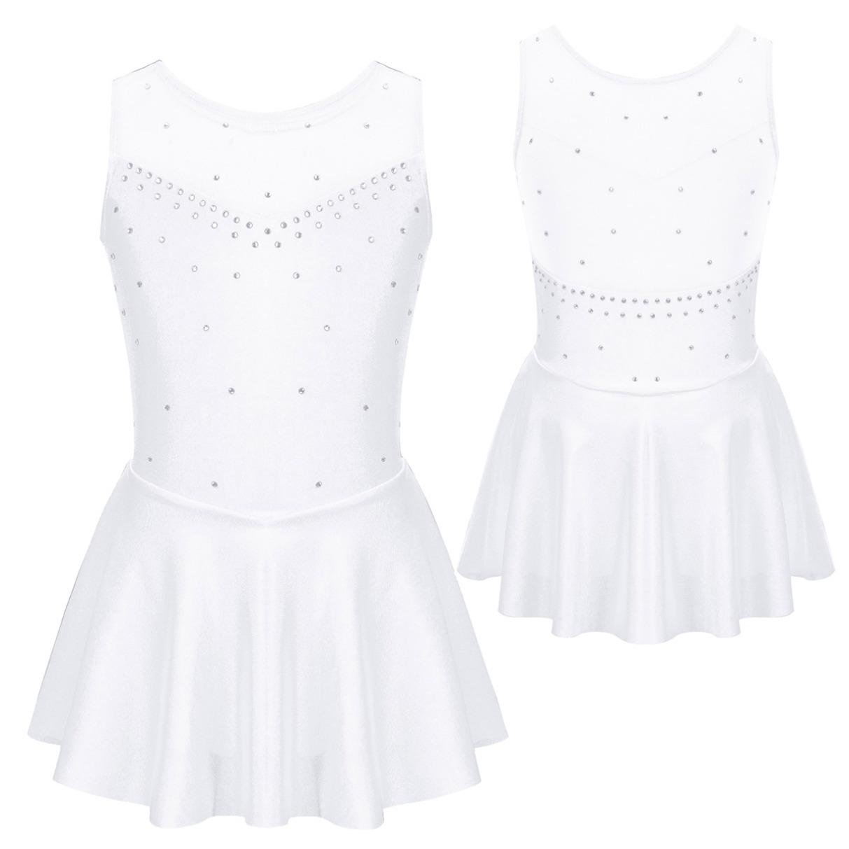 WinYing Gymnastiek Turnpakje Jurk Kinderen Meisjes Mouwloze Mesh Splice Figuur Schaatsen Jurk Dansvoorstelling Kostuum Ballet Danskleding 15-16 Years