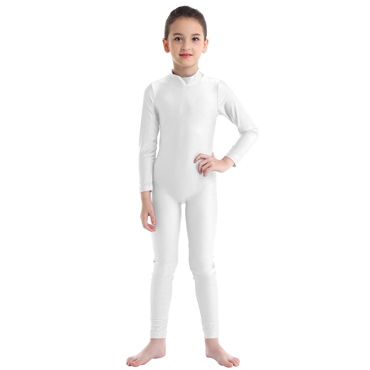 Sywiyi Kinderen Meisjes Lange Mouwen Turnpakje Volledige Lengte Jumpsuit Dansles Ballroom Gymnastiek Unitard 9-10 Years ivoor