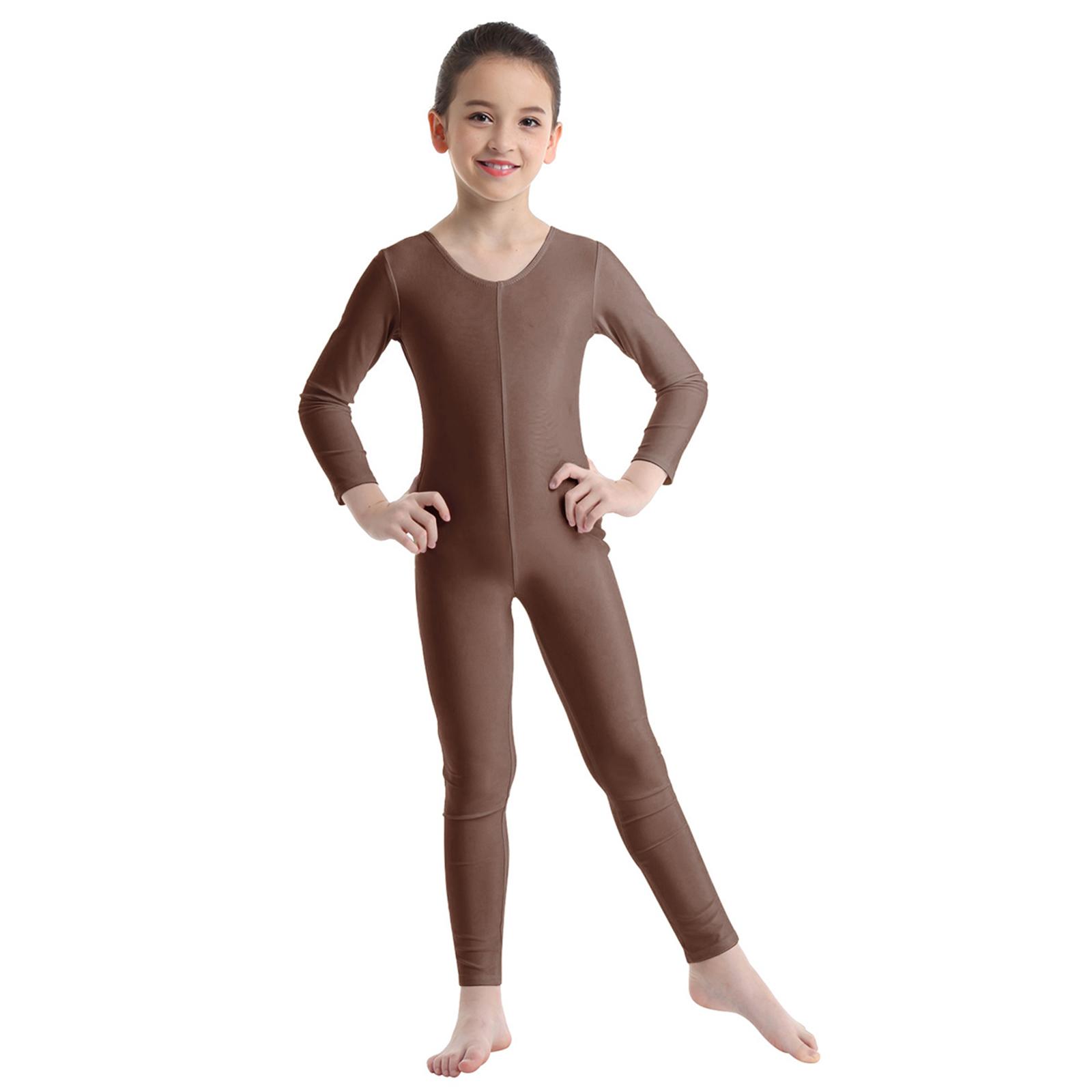 Fldy Kinderen Meisjes Full Body Unitard Stretchy Lange Mouw Ronde Hals Gymnastiek Turnpakje Ballet Danskleding 7-8 Years