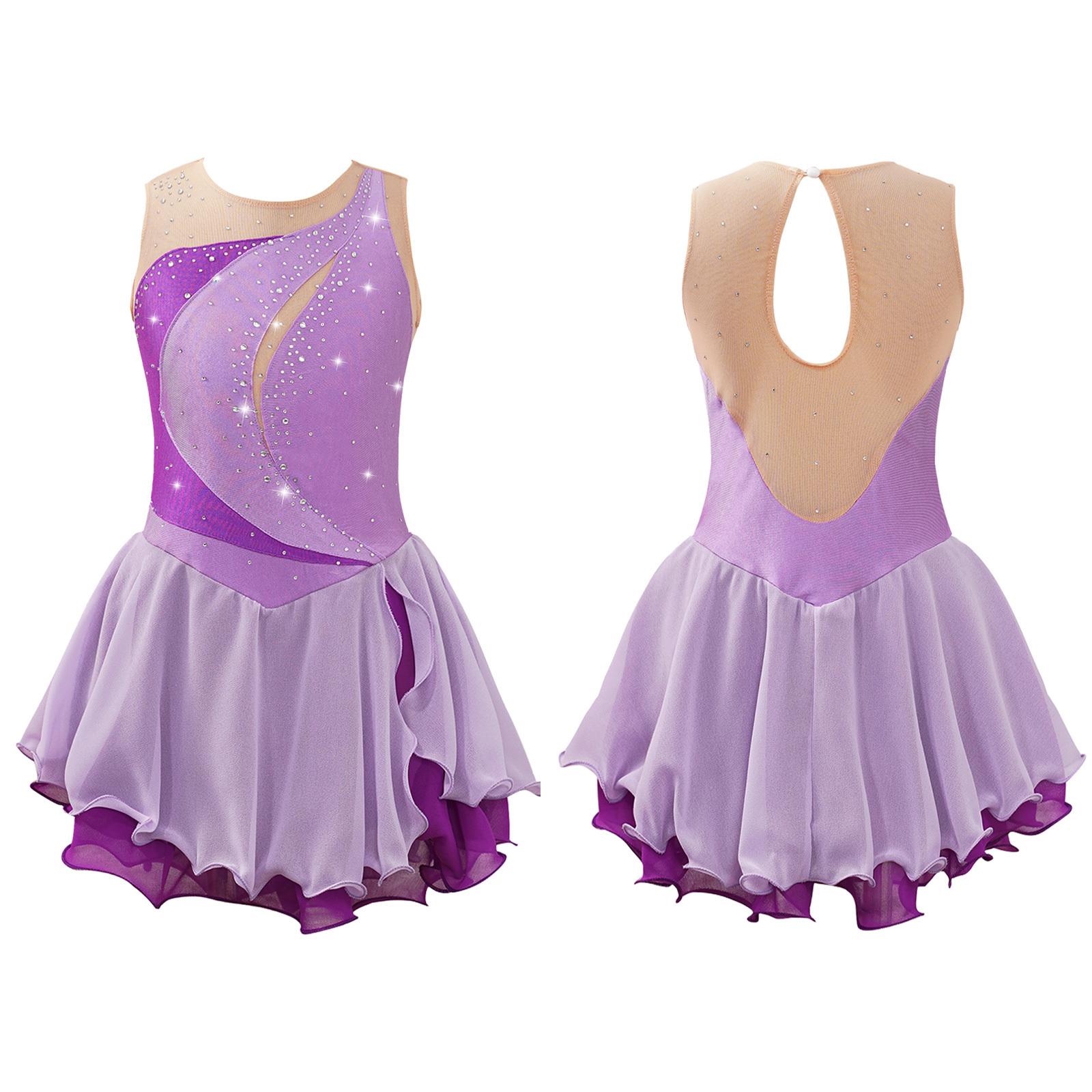 Sywiyi Kinderen Meisjes Ijs Kunstschaatsen Jurk Mouwloos Strass Competitie Kostuums Ballet Dans Tutu Rok 11-12 Years