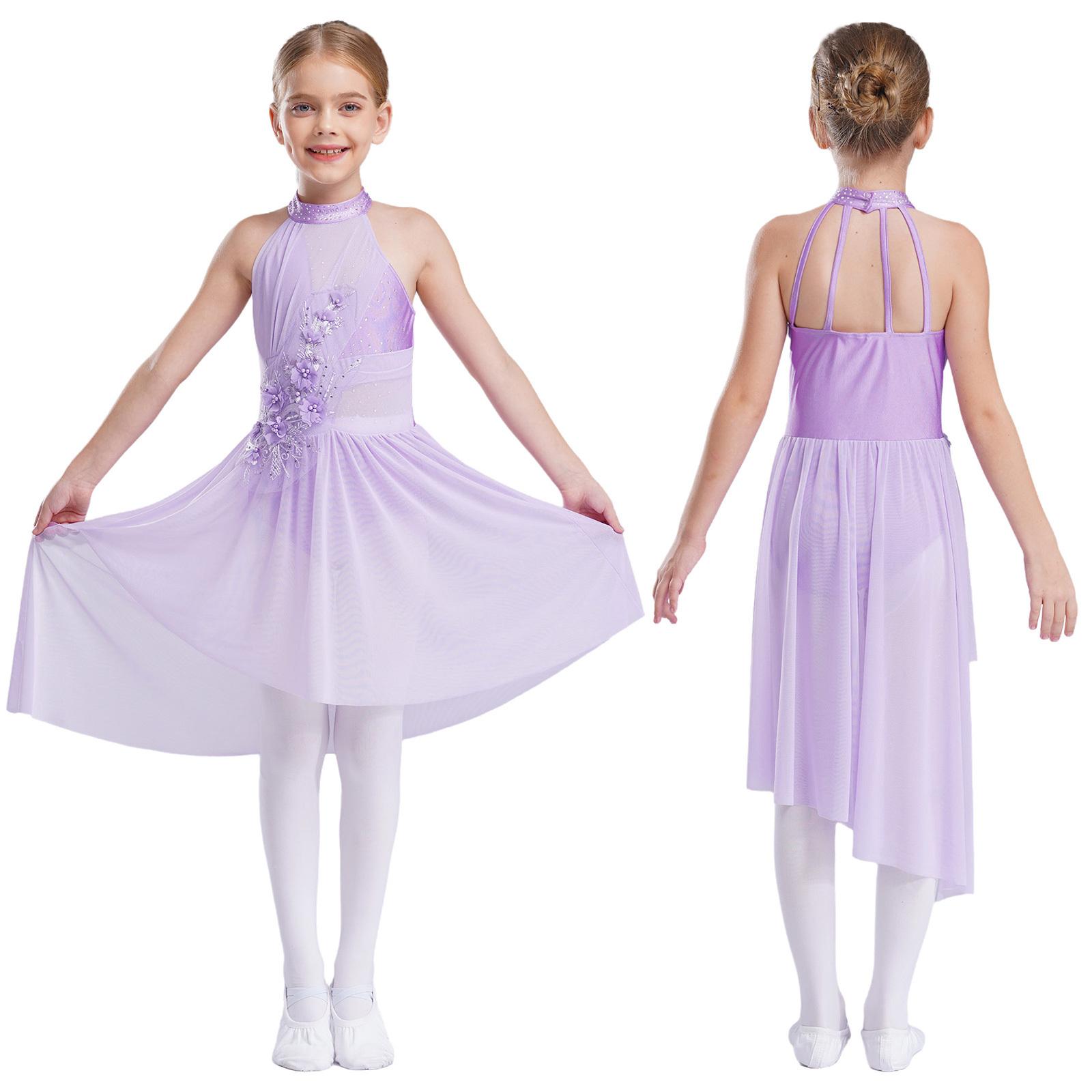 Yeahdor Meisjes Applique Ballet Kunstschaatsjurk Strass Gymnastiek Leotard Jurk Mouwloos Mesh Splice Wedstrijd Danskostuum