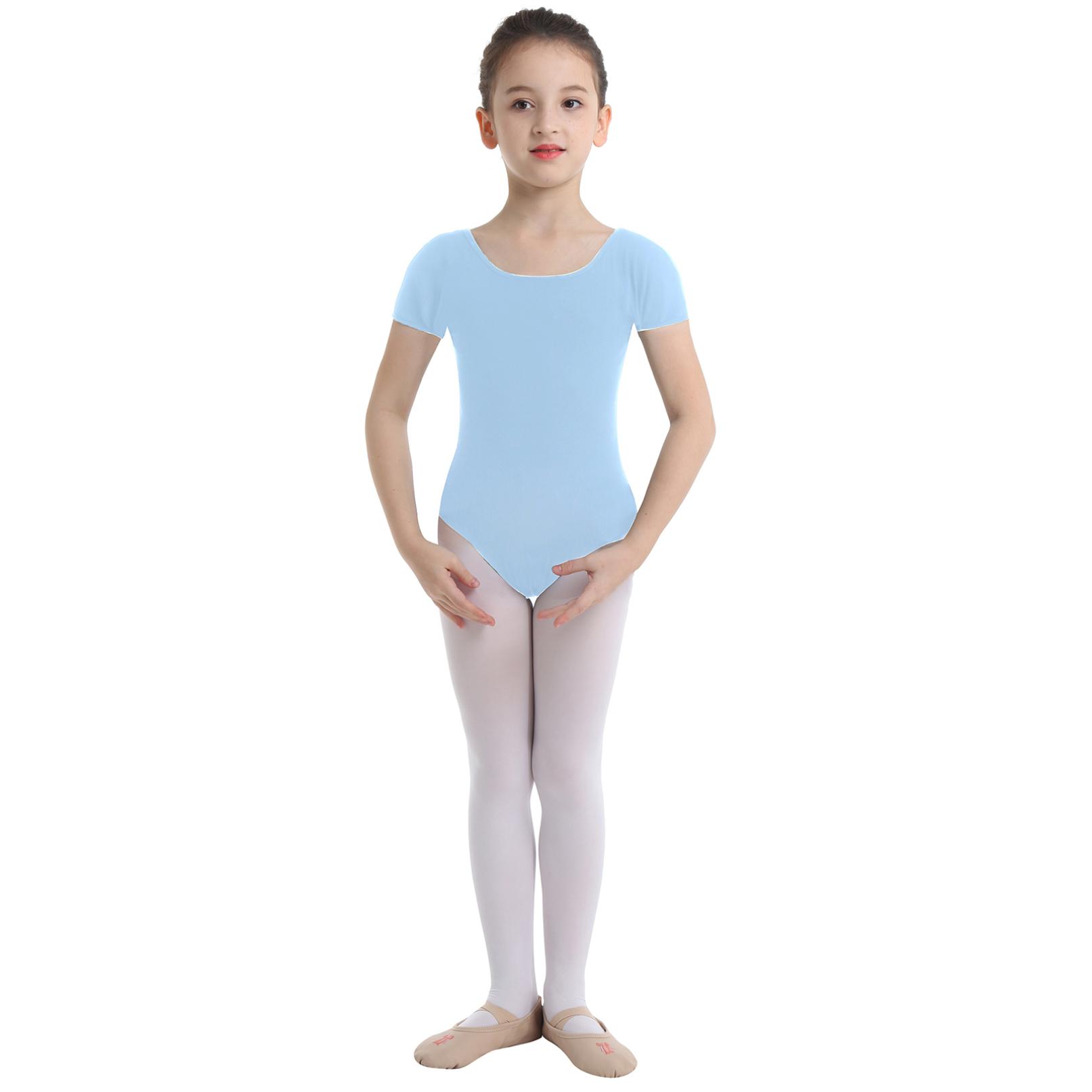 Daenrui Meisjes balletpakje met korte mouwen Gymnastiek maillots Kinderbodysuit Jumpsuit Ballerina Dansmaillots 5-6 Years blauw