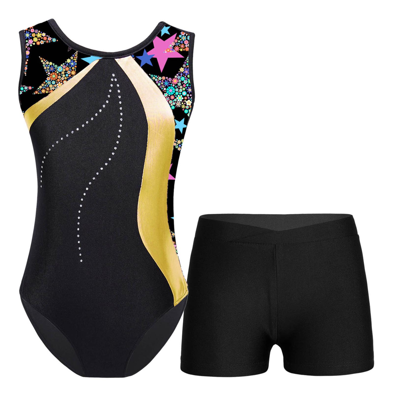 YONGHS Kinderen Meisjes Mouwloos Gymnastiek Turnpakje met Shorts Ballet Unitard Dansoutfits Atletische Oefenkostuum 7-8 Years