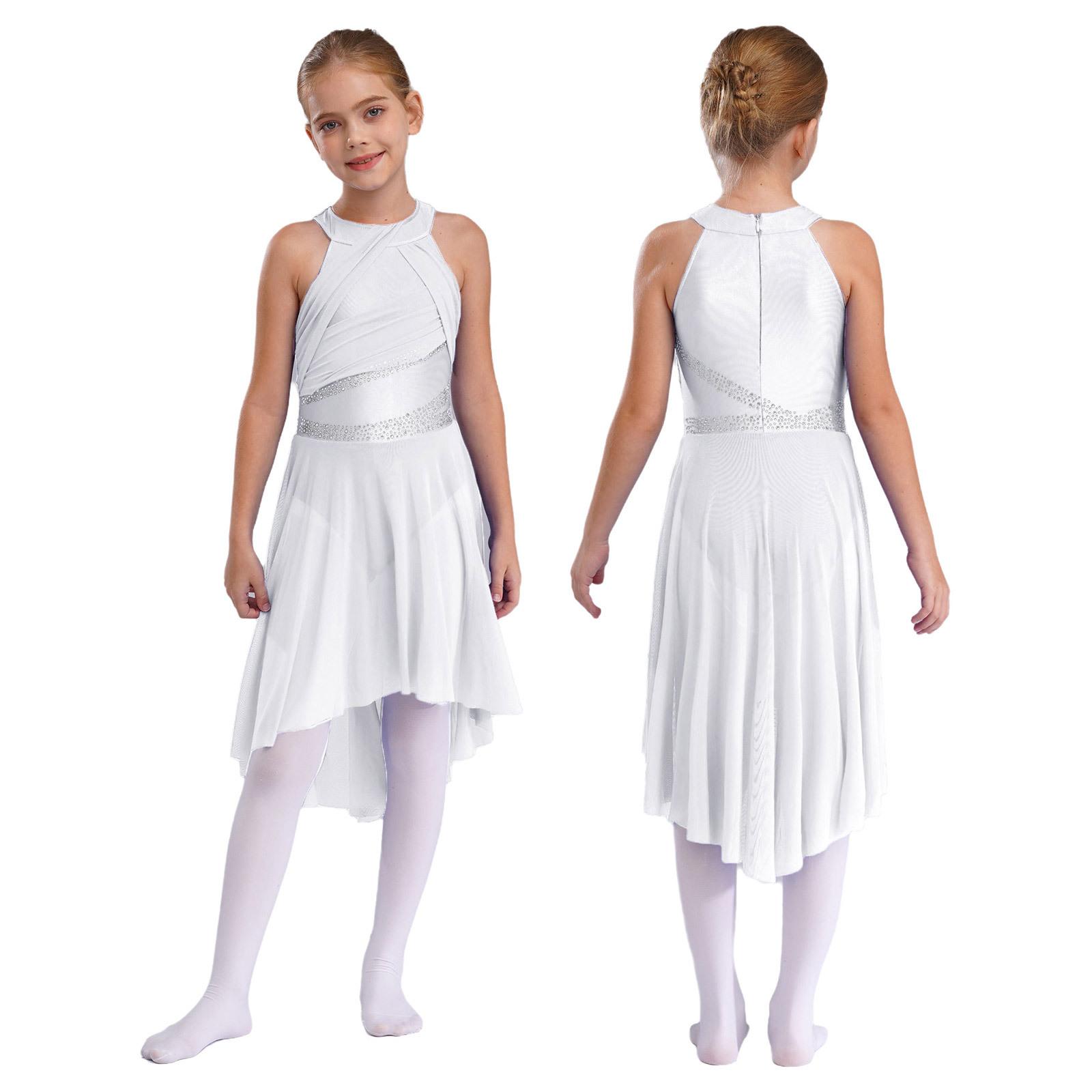Yeahdor Kinderen Meisjes Lyrische Moderne Hedendaagse Dansjurk Gerimpeld Hoog-Laag Tule Leotard Ballet Gymnastiek Kunstrijden Danskleding 11-12 Years